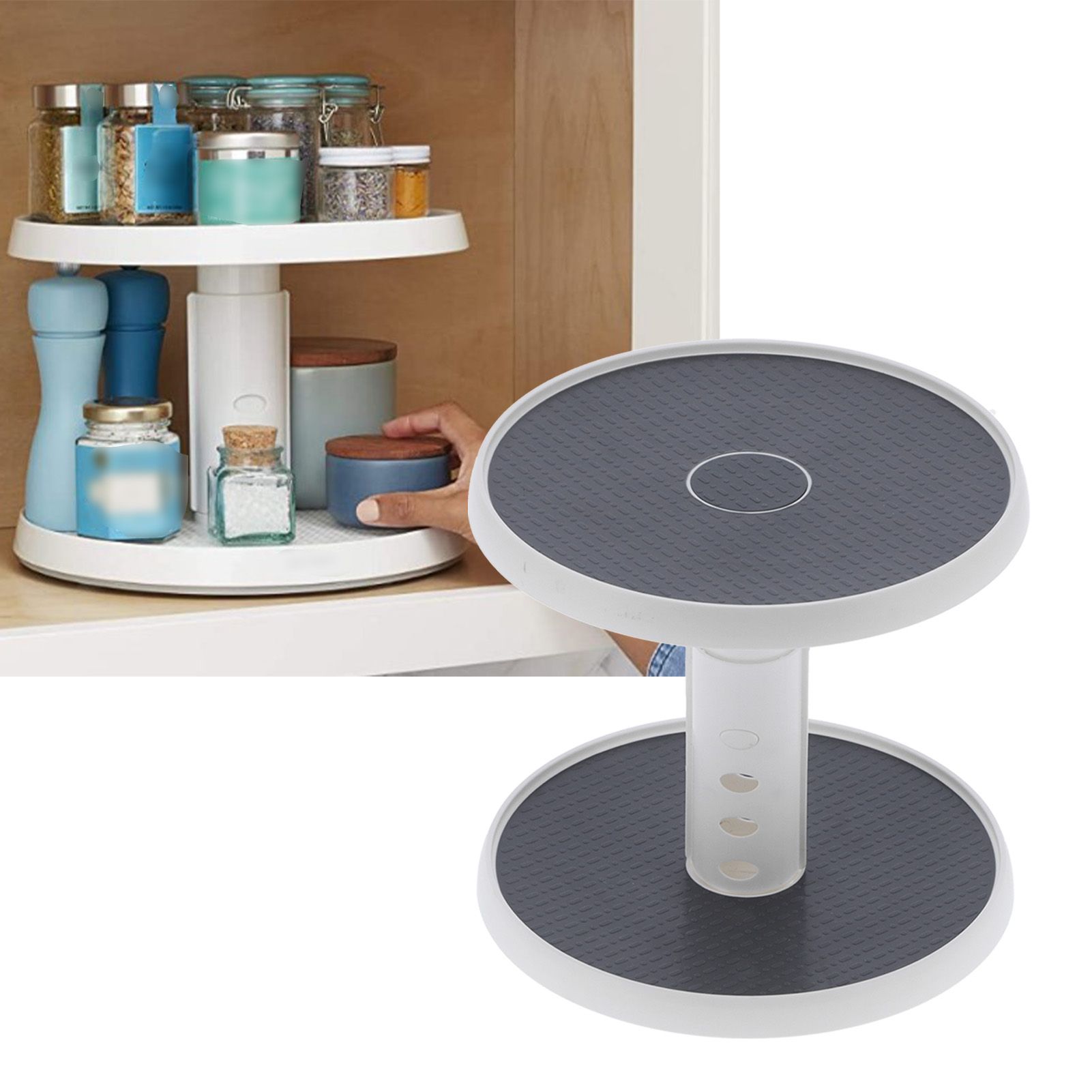 2 Tier Turntable Spice Rack Organizer Rotating Spice Holder Shelf Adjustable view 12