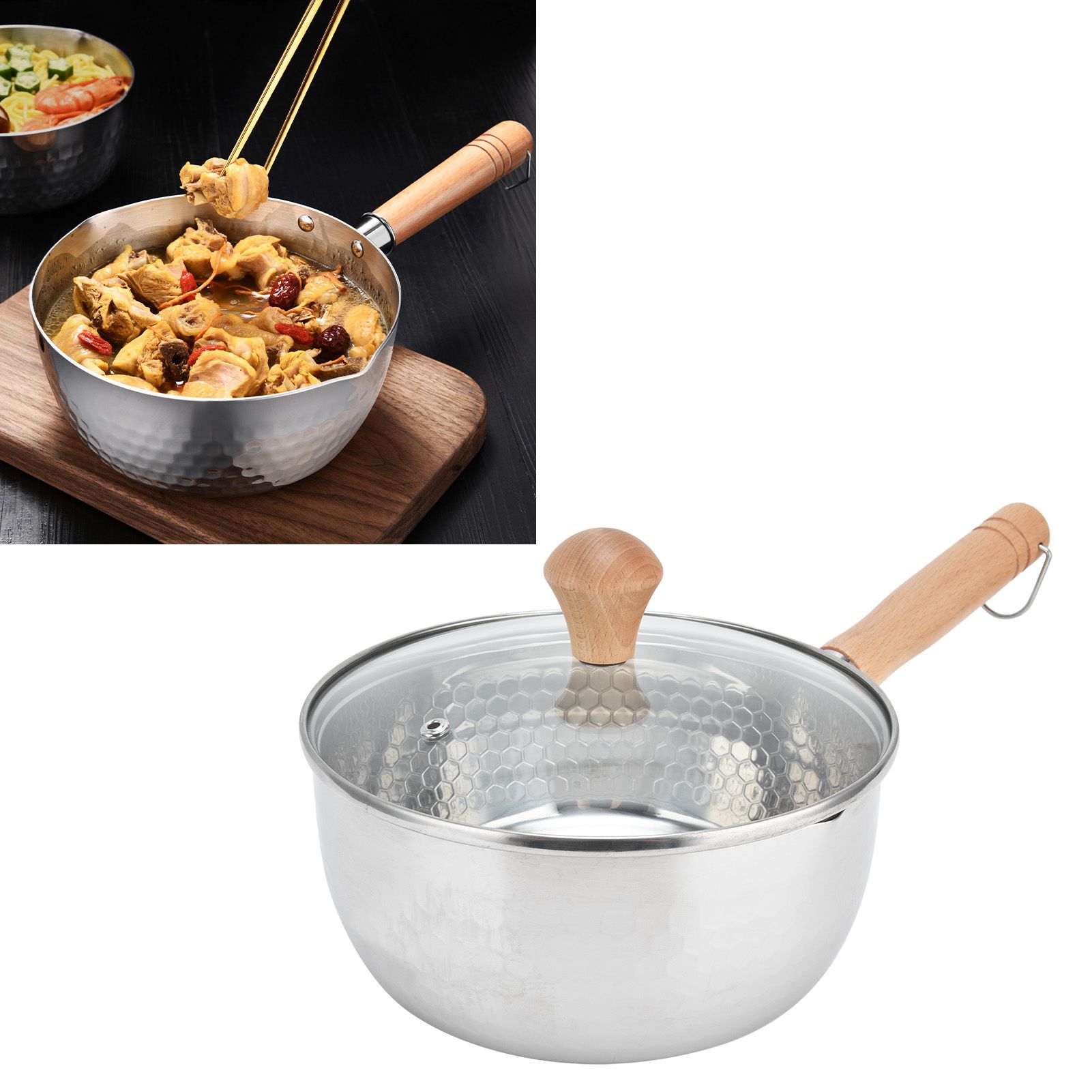 Saucepan Stainless Steel Pot Supplement Food Pot with Single Handle Cover for view 11