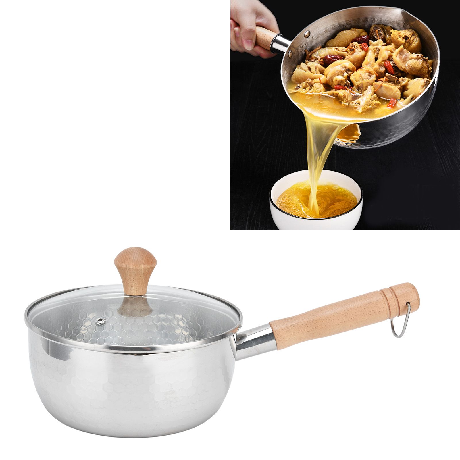 Saucepan Stainless Steel Pot Supplement Food Pot with Single Handle Cover for view 12
