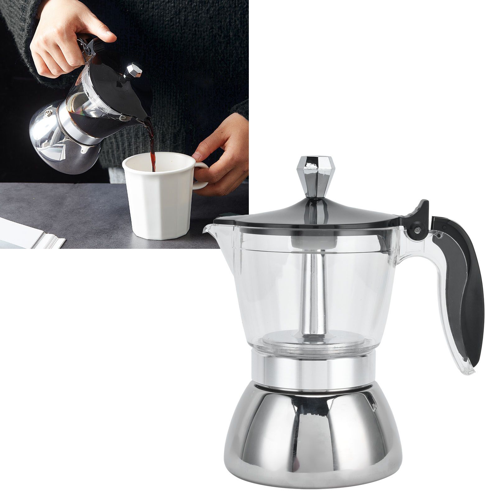 4 Cup Stainless Steel Coffee Maker Stovetop Moka Pot Coffee Maker Kitchen Supplies view 11