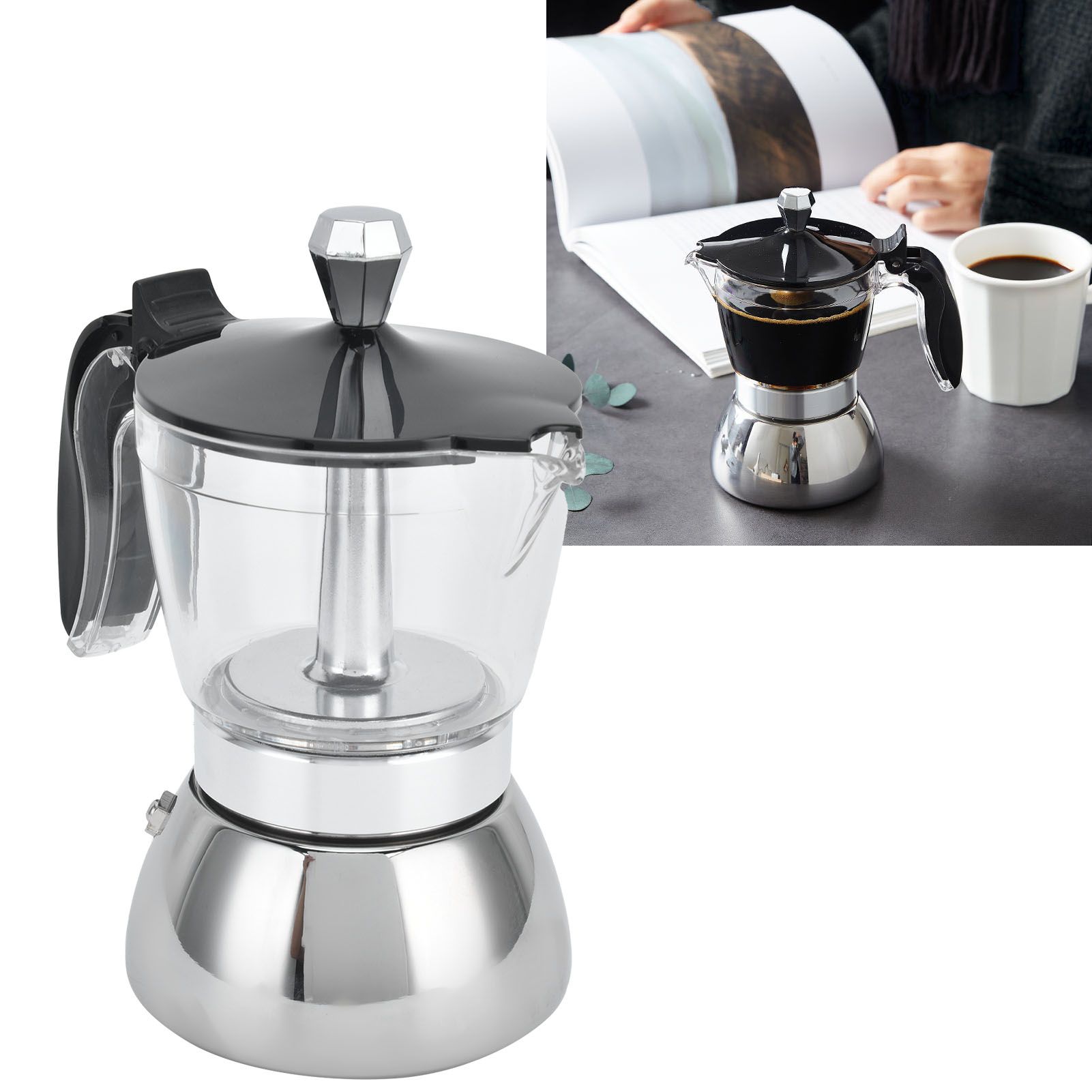 4 Cup Stainless Steel Coffee Maker Stovetop Moka Pot Coffee Maker Kitchen Supplies view 12