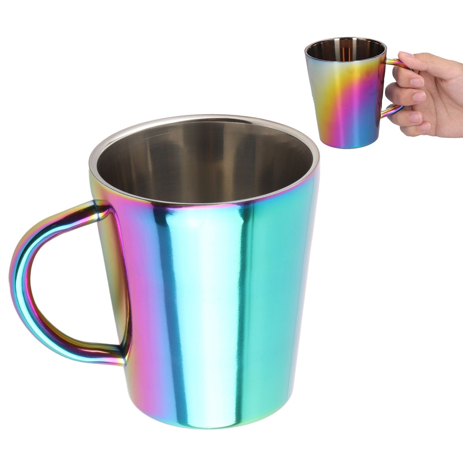 300ml Double Layer Water Cup with Handle Stainless Steel Coffee Insulated Mug view 4