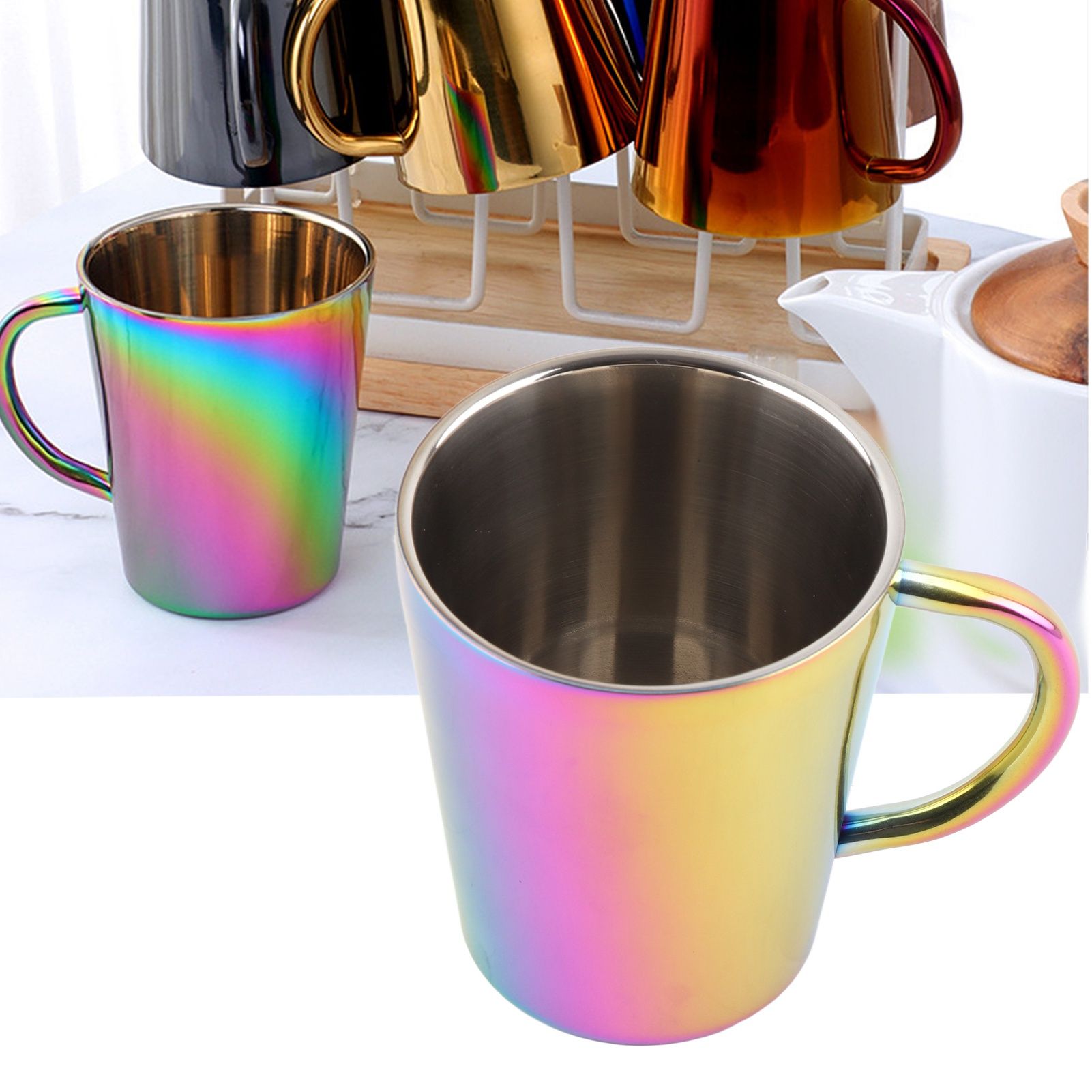 300ml Double Layer Water Cup with Handle Stainless Steel Coffee Insulated Mug view 11