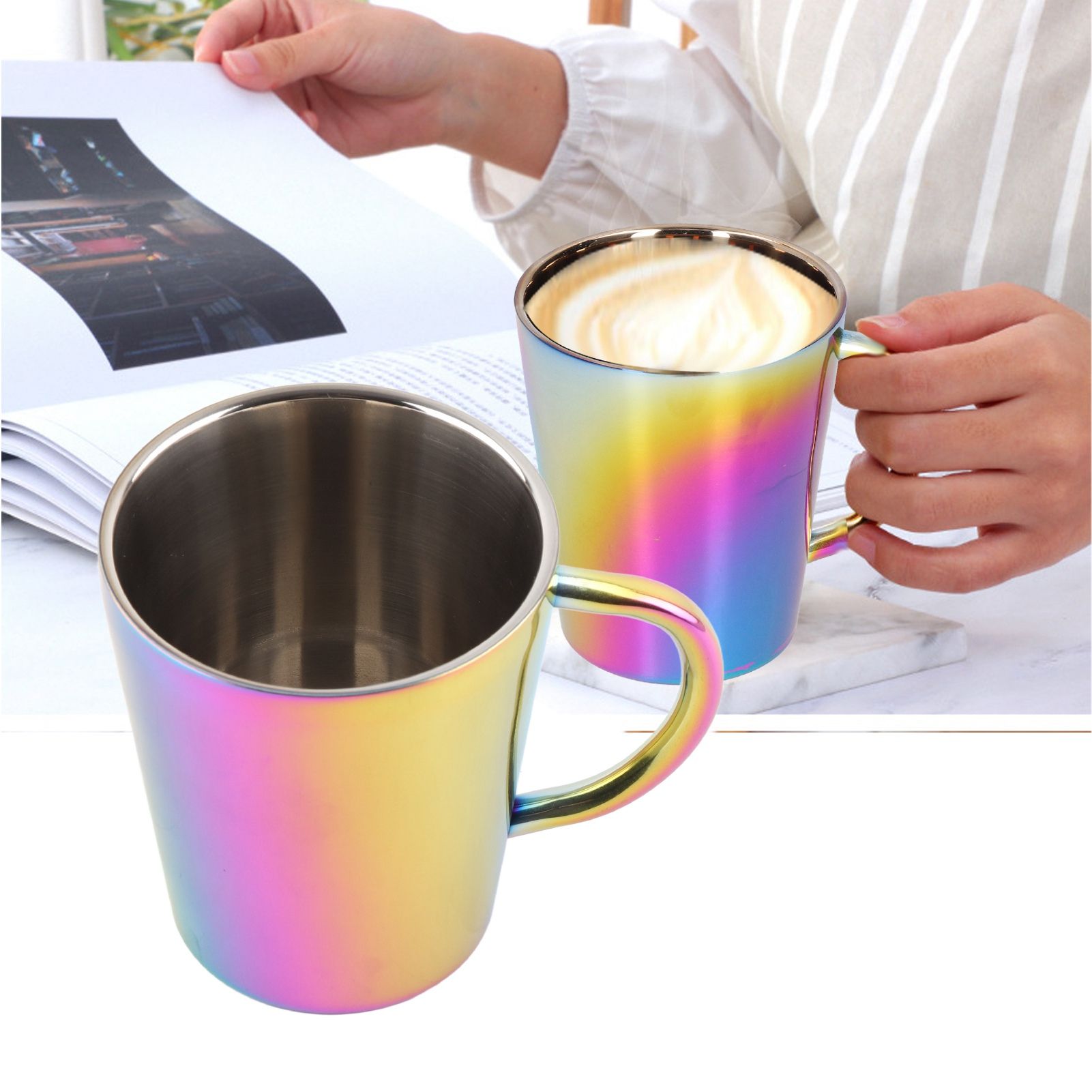 300ml Double Layer Water Cup with Handle Stainless Steel Coffee Insulated Mug view 12