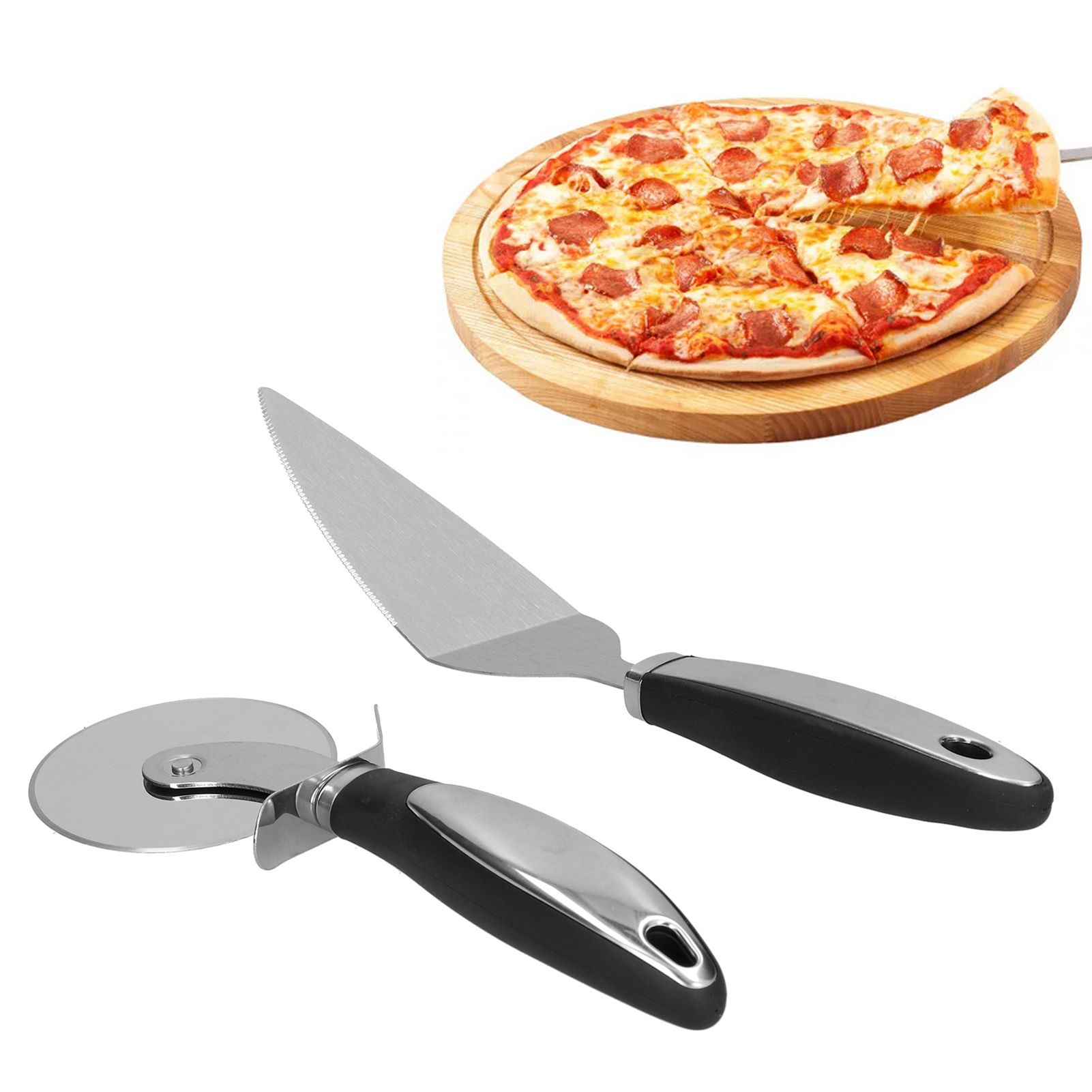 2Pcs set Pizza Cutter Spatula Stainless Steel Pizza Spatula Spade with Non view 11