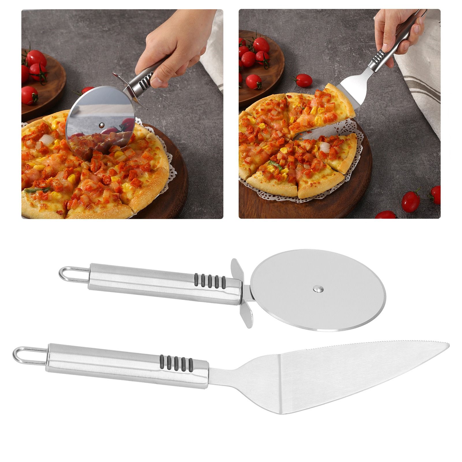Pizza Cutter 2PCS Stainless Steel Blade Polishing Process Ergonomic Handle view 12