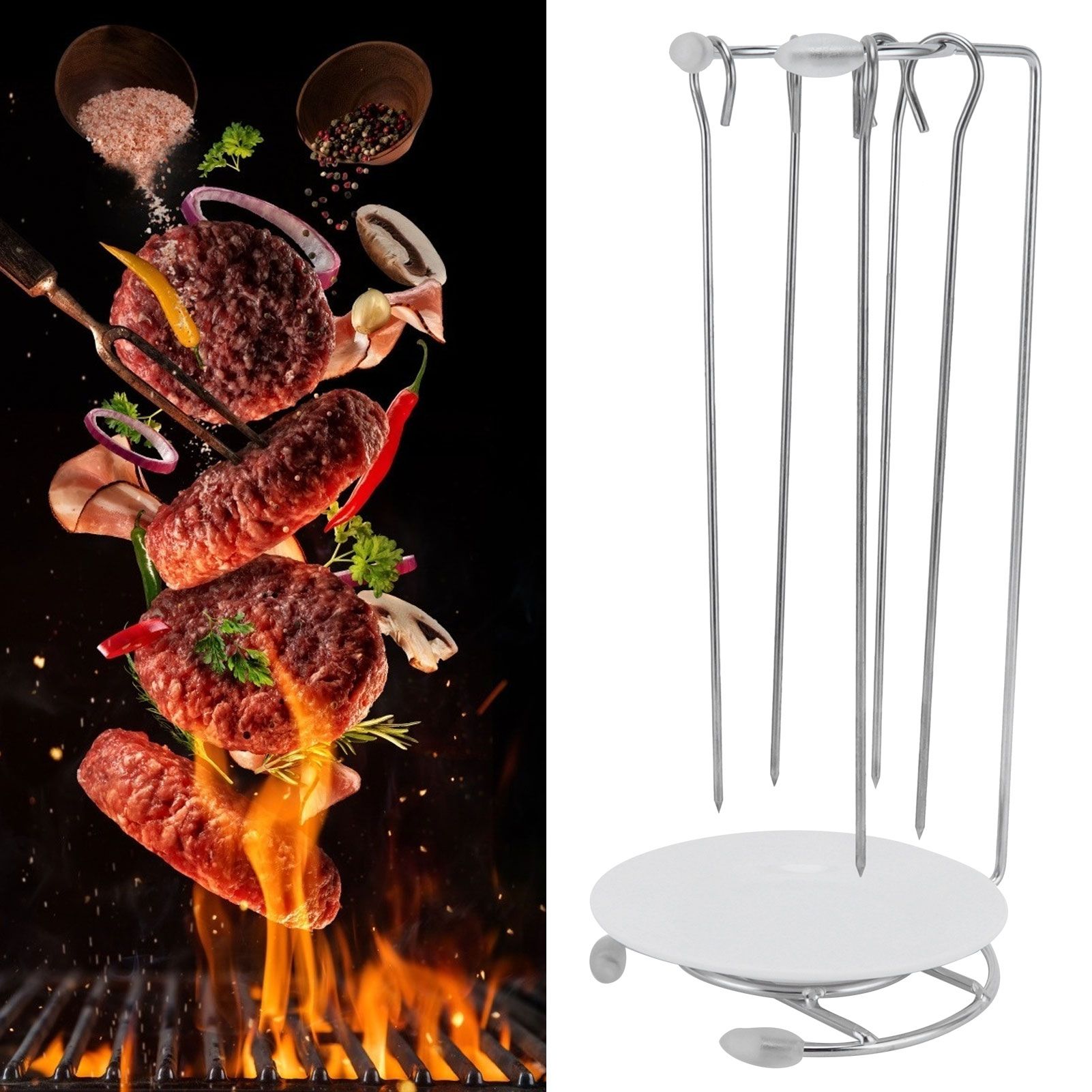 Barbecue Skewers Rack Stainless Steel BBQ Grill Rack Roaster Rotisserie view 12