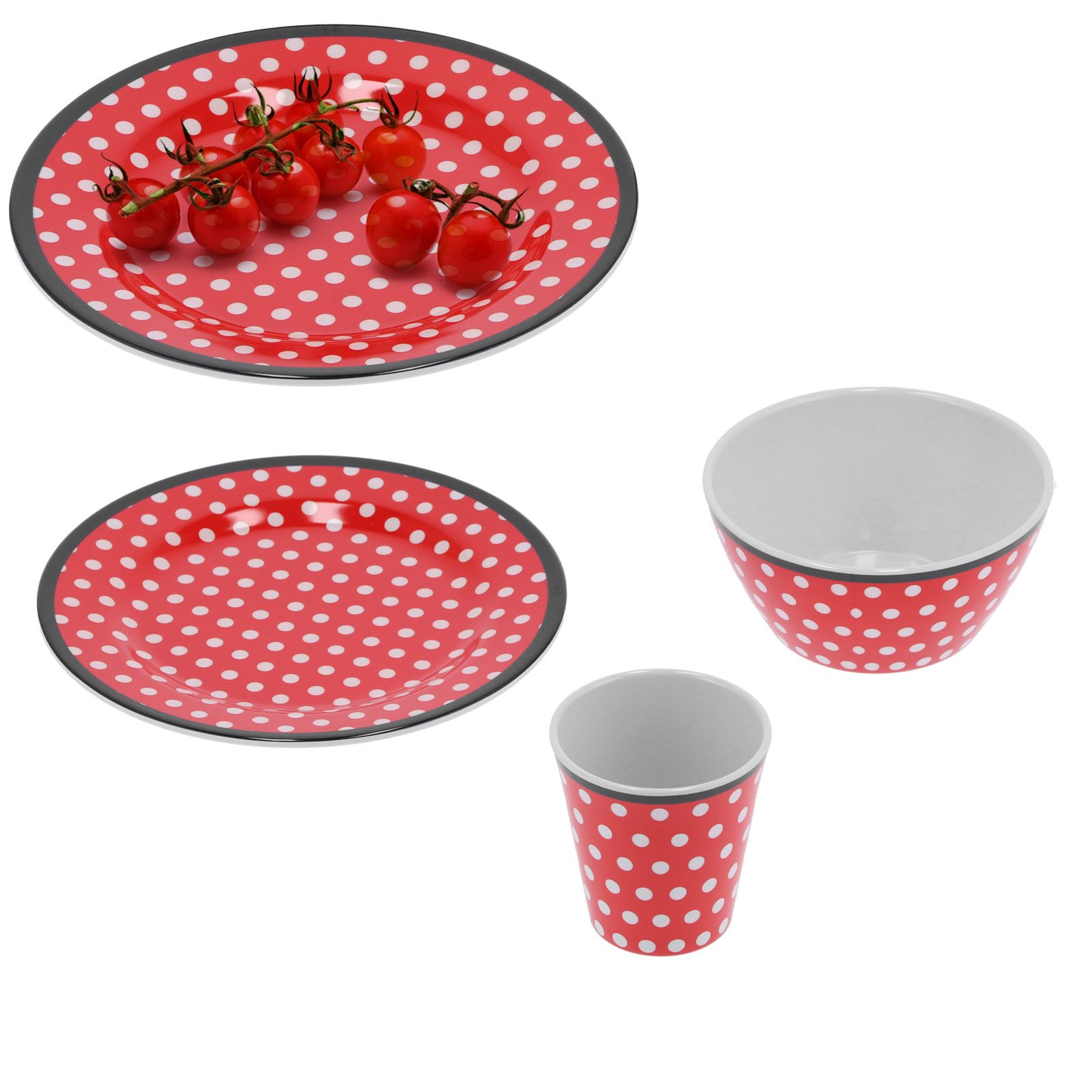 Fruit Plate Bowl Cup Kit Red Dot Pattern Tableware Set Household Kitchen Accessory view 11