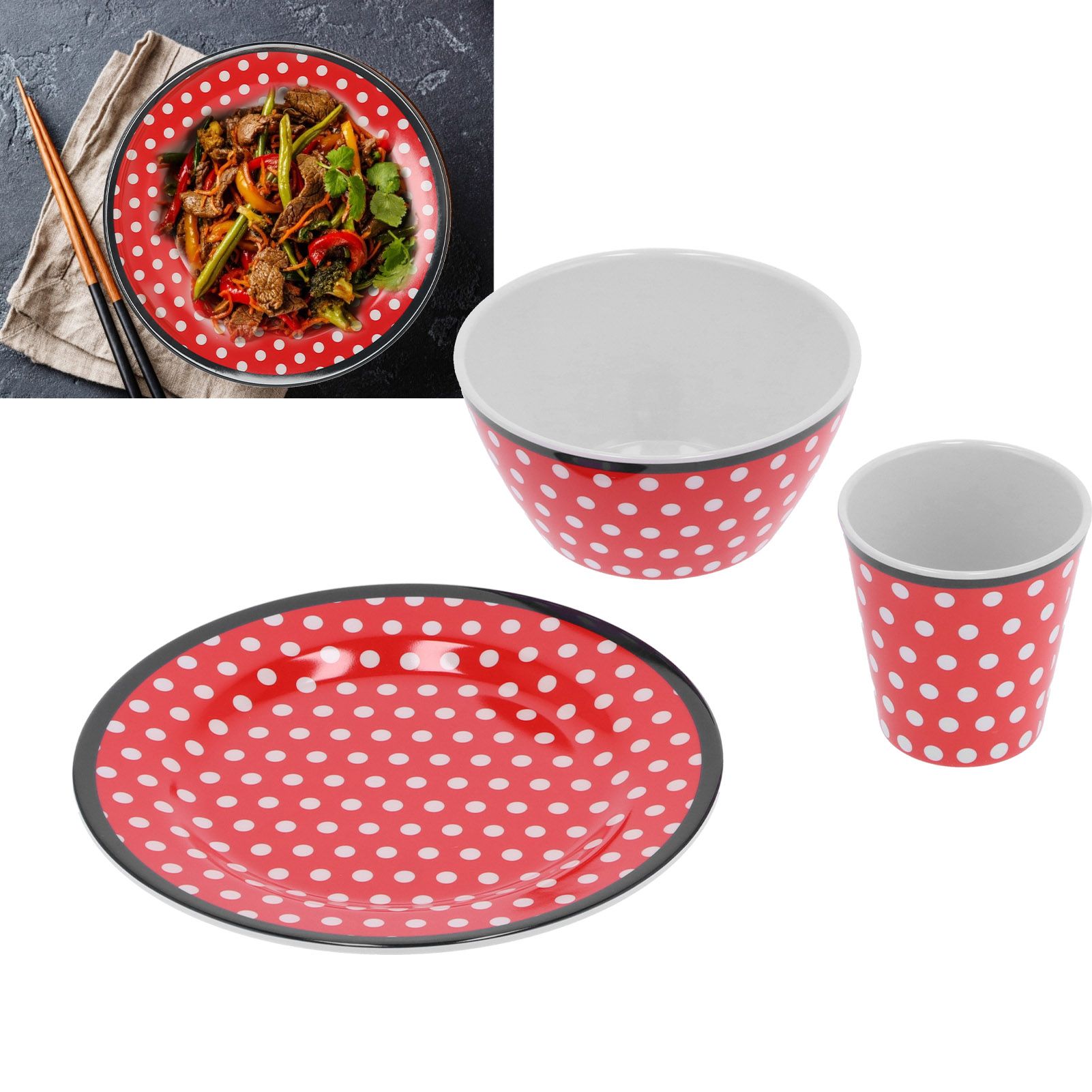 Fruit Plate Bowl Cup Kit Red Dot Pattern Tableware Set Household Kitchen Accessory view 12