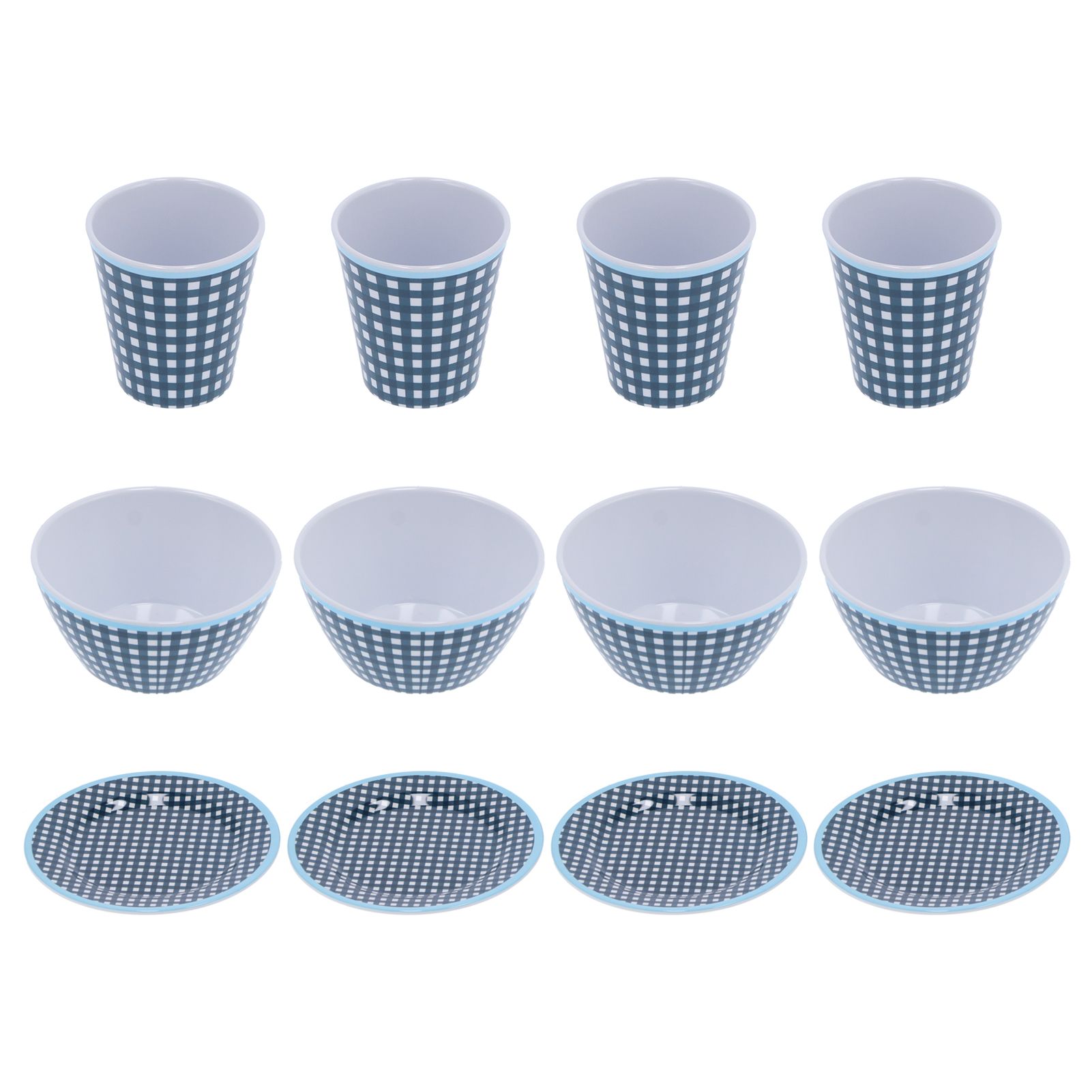12Pcs/Set Tableware Set Dark Blue Grid Melamine Cup Bowl Plate for Home view 2