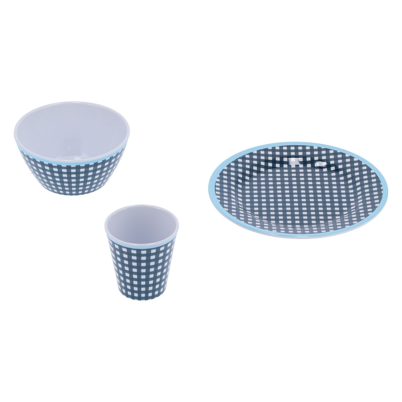 12Pcs/Set Tableware Set Dark Blue Grid Melamine Cup Bowl Plate for Home view 3
