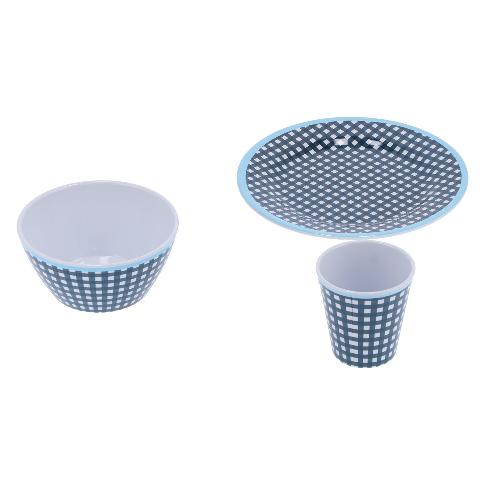 12Pcs/Set Tableware Set Dark Blue Grid Melamine Cup Bowl Plate for Home view 4