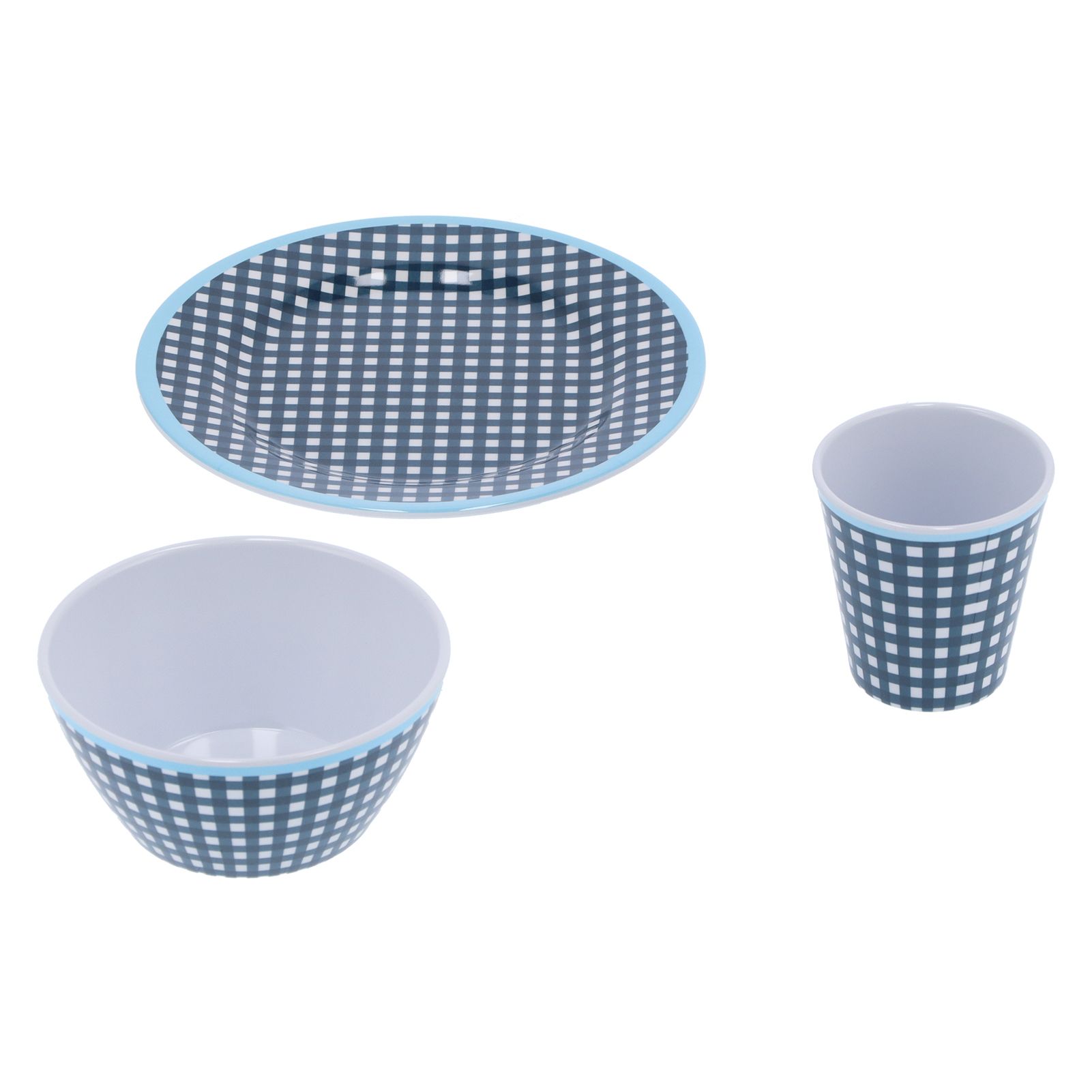 12Pcs/Set Tableware Set Dark Blue Grid Melamine Cup Bowl Plate for Home view 5