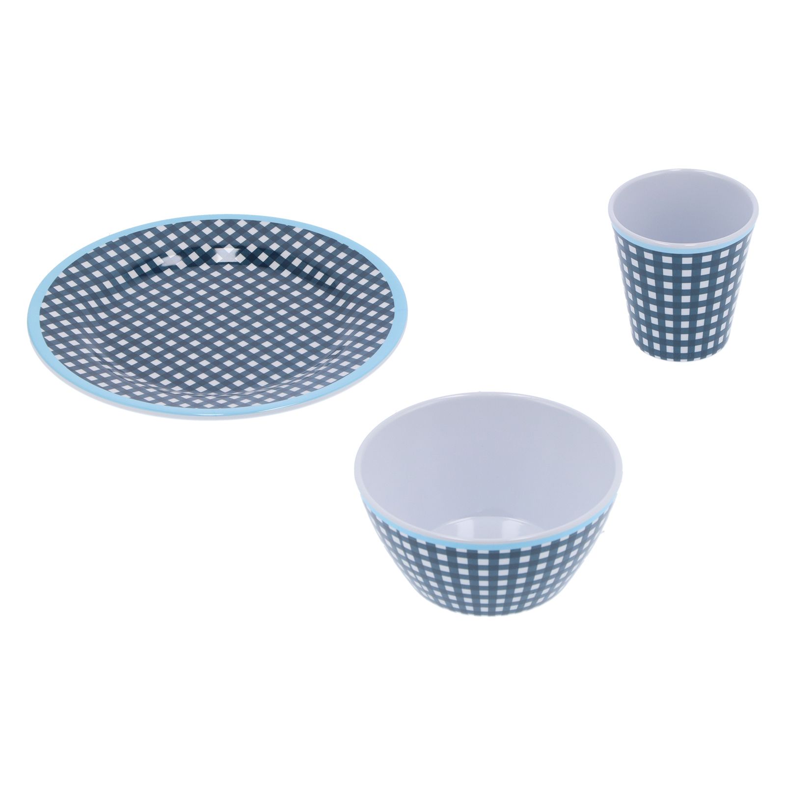 12Pcs/Set Tableware Set Dark Blue Grid Melamine Cup Bowl Plate for Home view 6