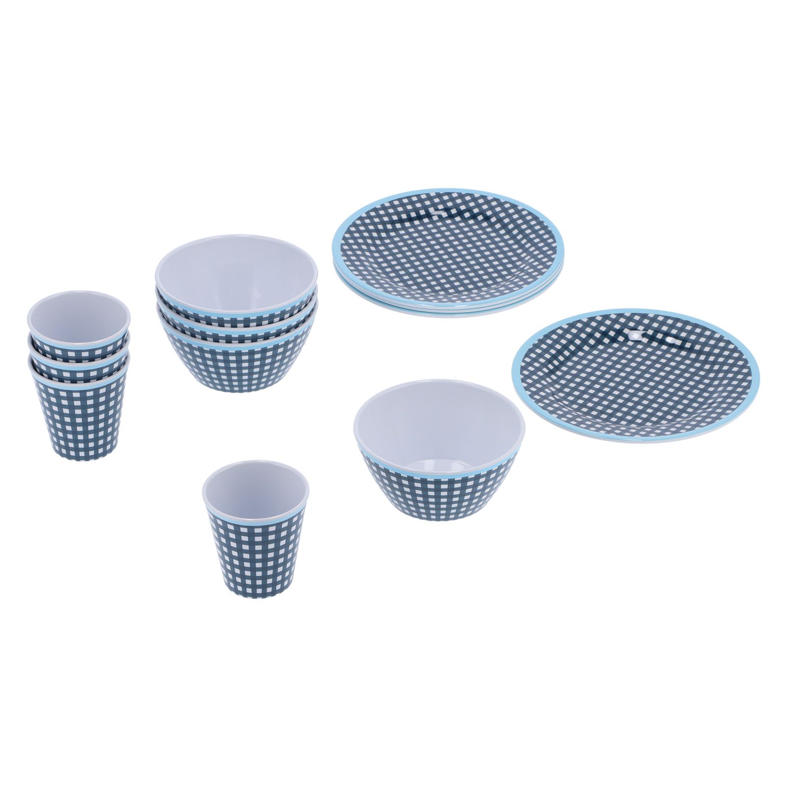 12Pcs/Set Tableware Set Dark Blue Grid Melamine Cup Bowl Plate for Home view 7