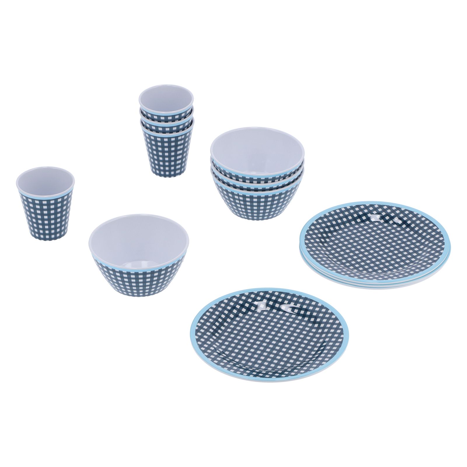 12Pcs/Set Tableware Set Dark Blue Grid Melamine Cup Bowl Plate for Home view 8