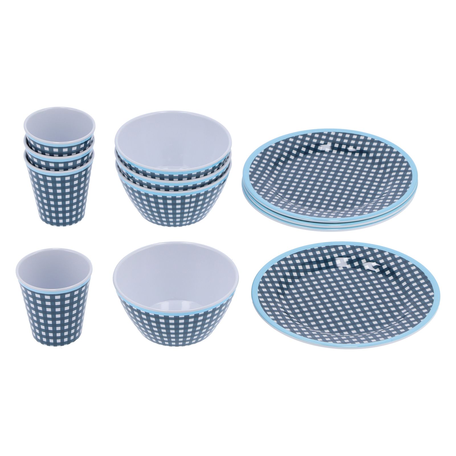 12Pcs/Set Tableware Set Dark Blue Grid Melamine Cup Bowl Plate for Home view 9