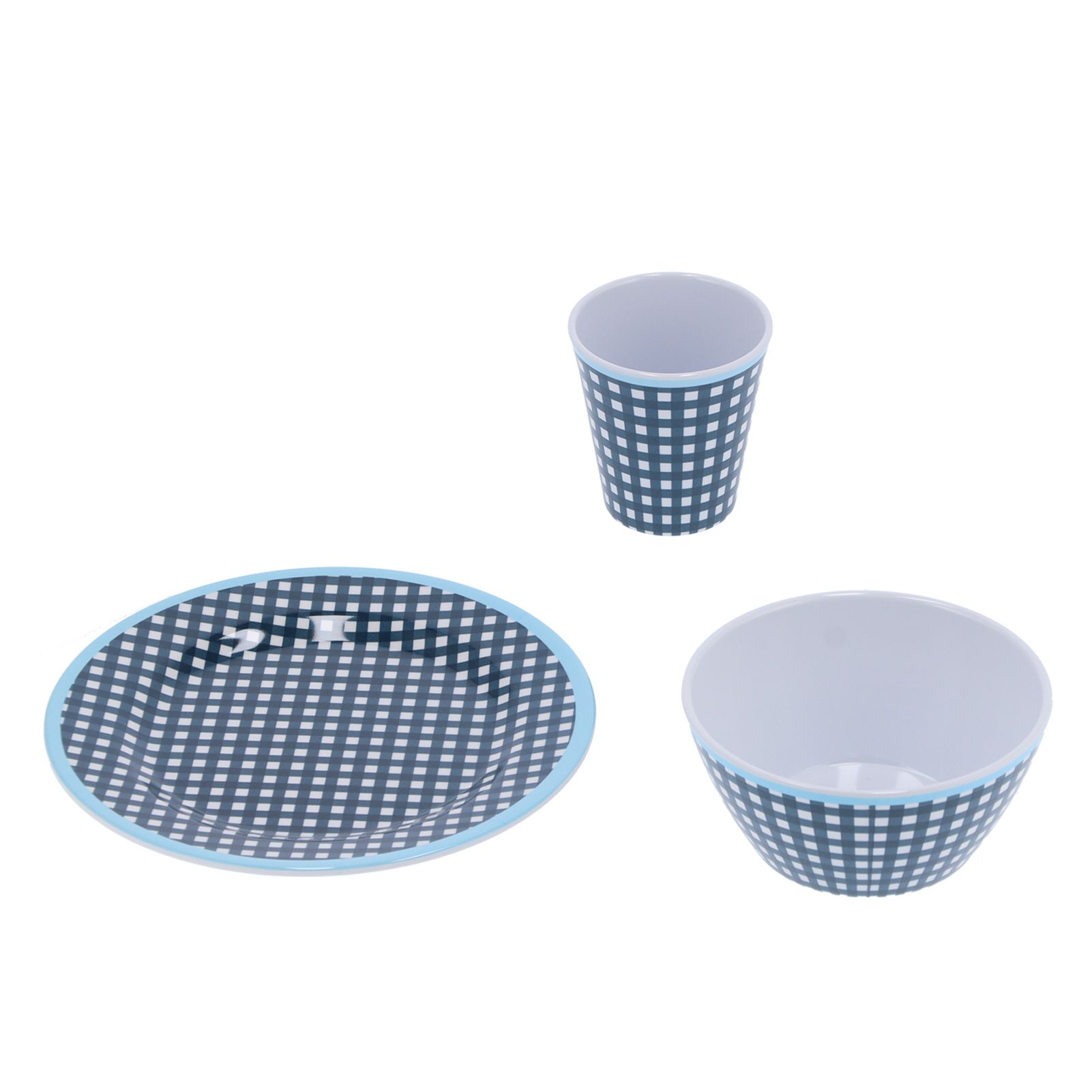 12Pcs/Set Tableware Set Dark Blue Grid Melamine Cup Bowl Plate for Home view 10