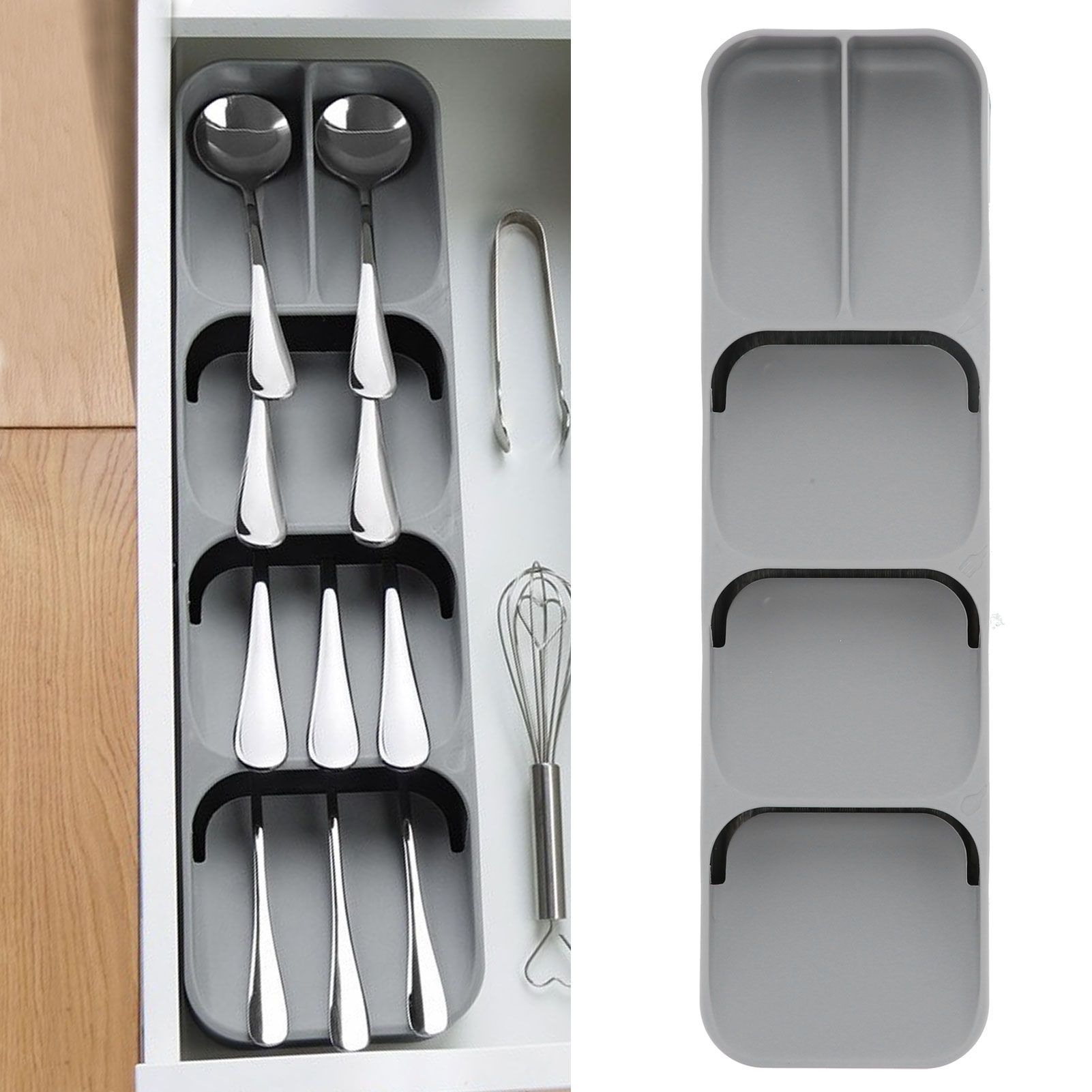 Kitchen Tableware Spoons Storage Box Cutlery Divider and Organizer Tray view 12