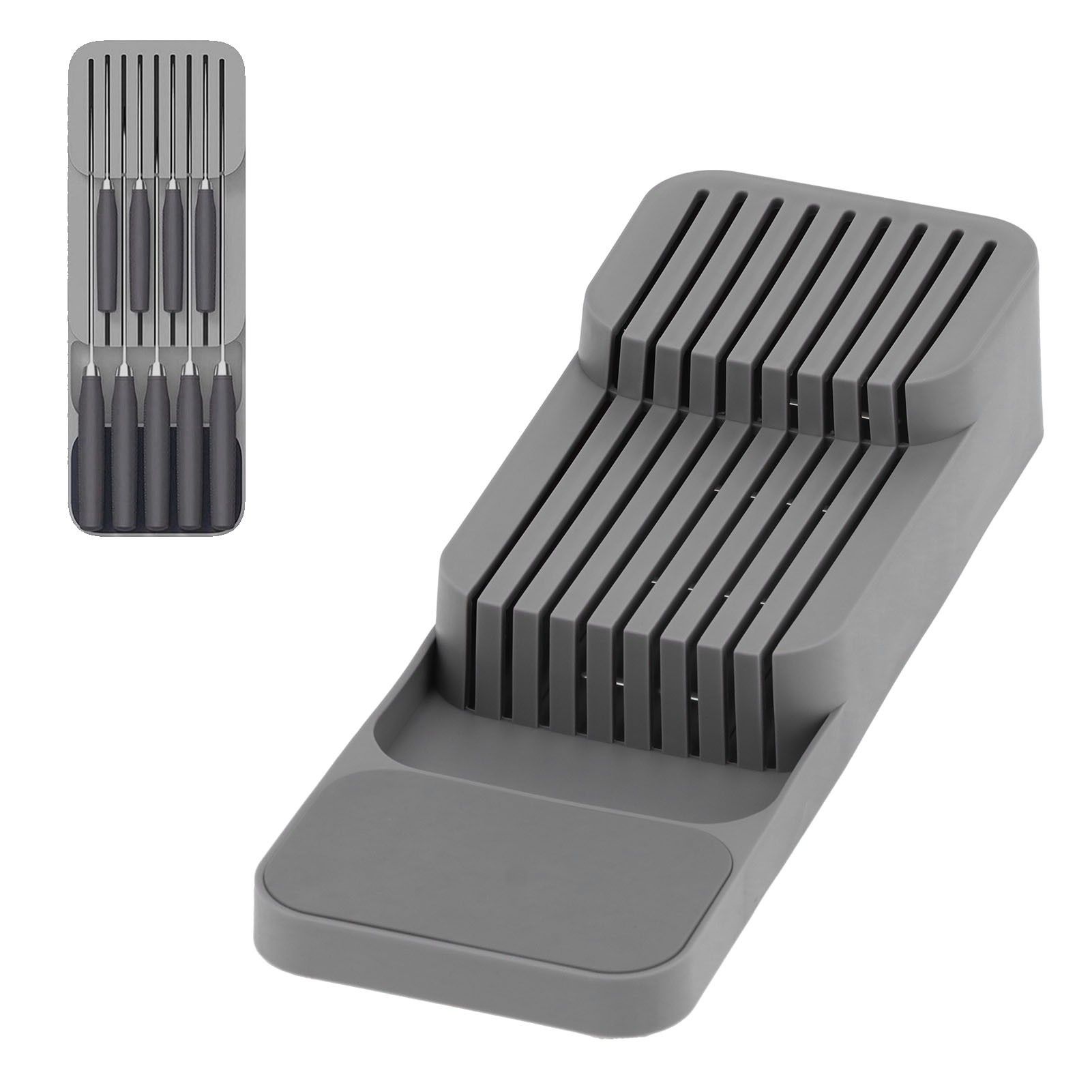 Kitchen Knife Drawer Tray Grey Knives Storage Rack Organizer for Home Kitchen view 11