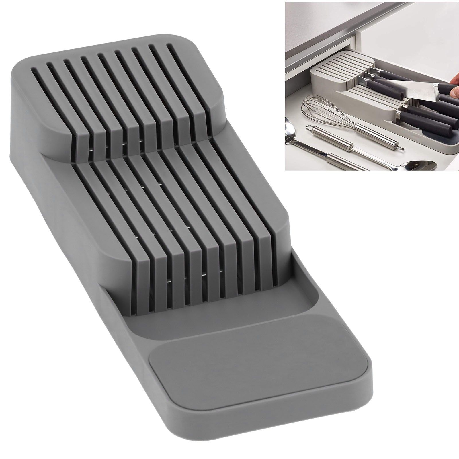 Kitchen Knife Drawer Tray Grey Knives Storage Rack Organizer for Home Kitchen view 12