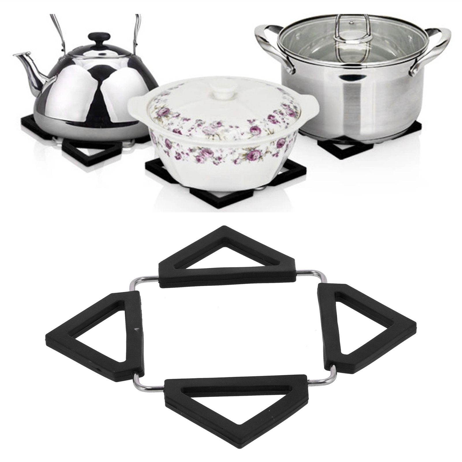 Silicone Trivet Mat Stainless Steel Hot Pot Holder NonSlip Coasters Heat view 12