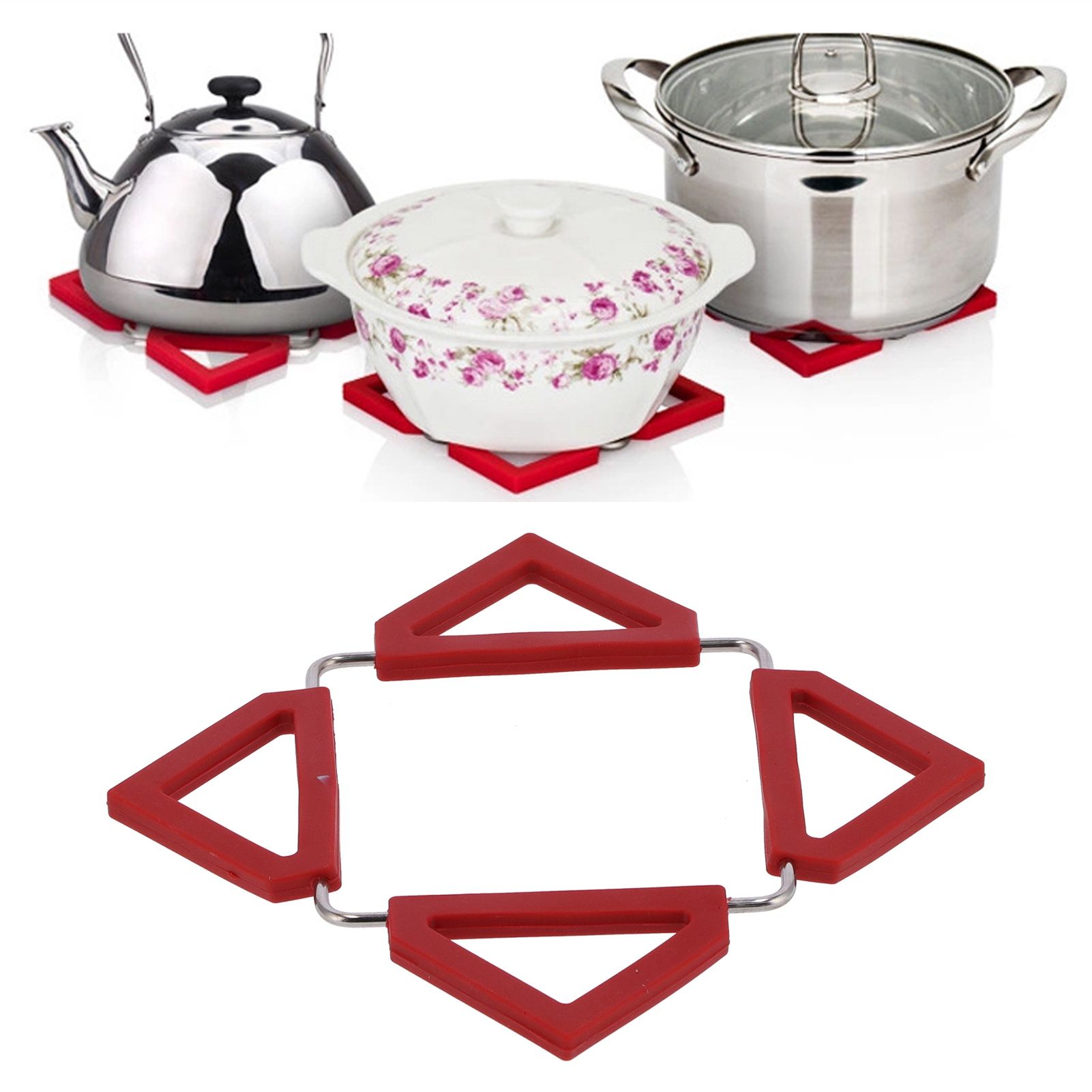 Silicone Trivet Mat Stainless Steel Hot Pot Holder NonSlip Coasters Heat view 12