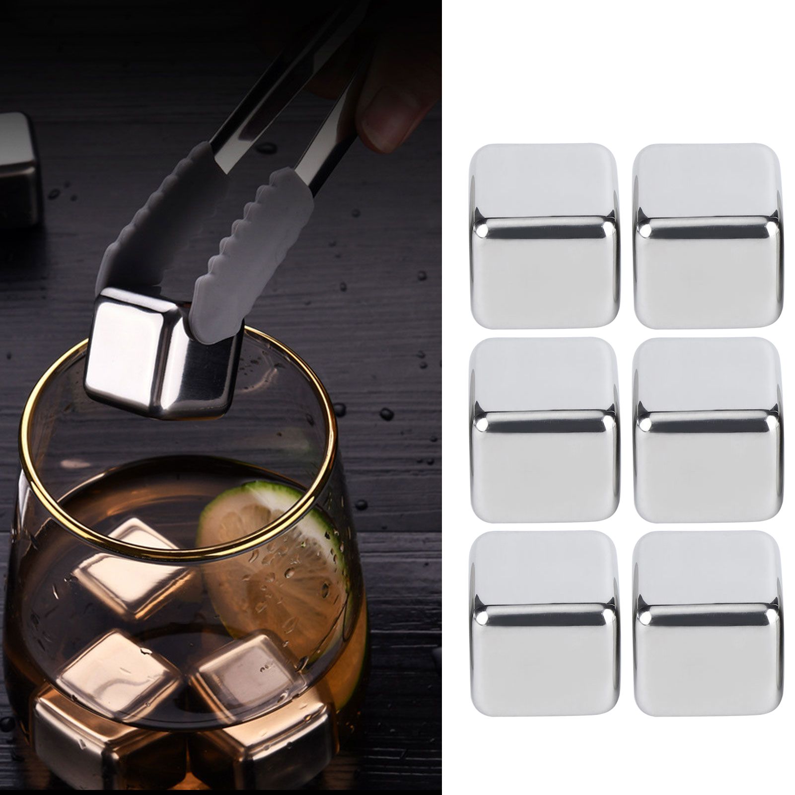 Stainless Steel Ice Cubes Reusable Whiskey Wine Chilling Stones with Ice Tong view 11