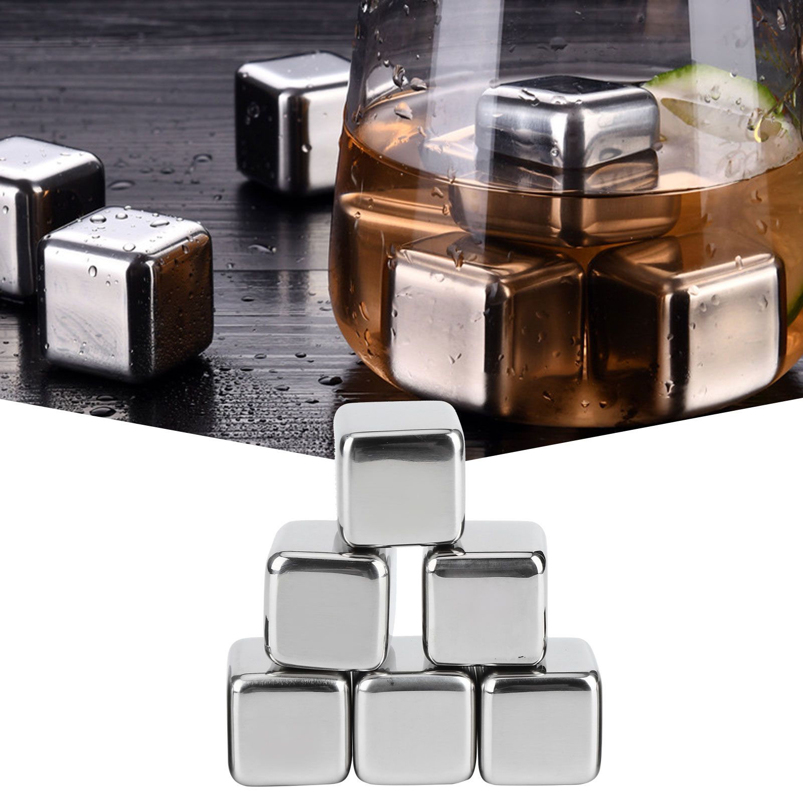 Stainless Steel Ice Cubes Reusable Whiskey Wine Chilling Stones with Ice Tong view 12