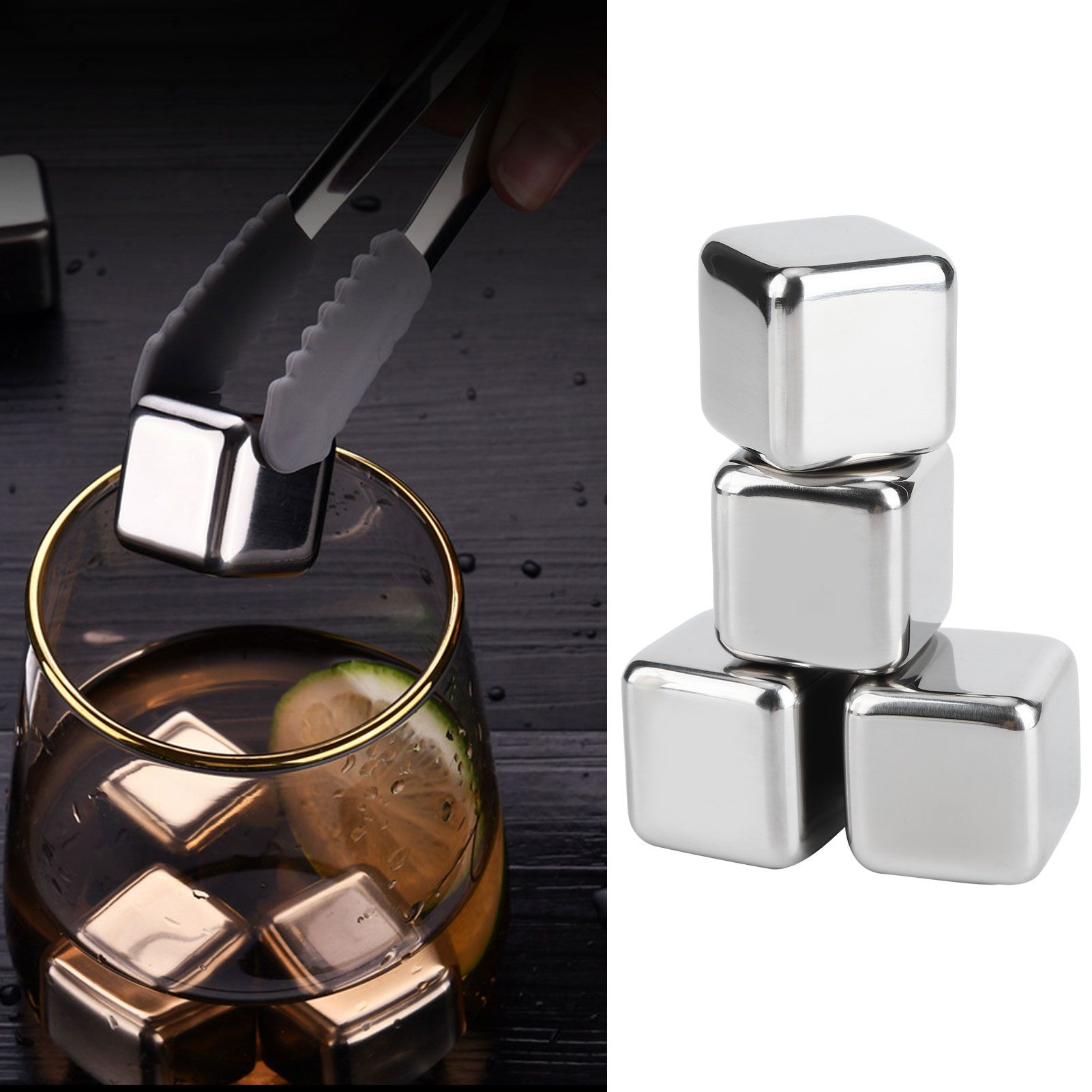 Stainless Steel Ice Cubes Reusable Whiskey Wine Chilling Stones with Ice Tong view 11