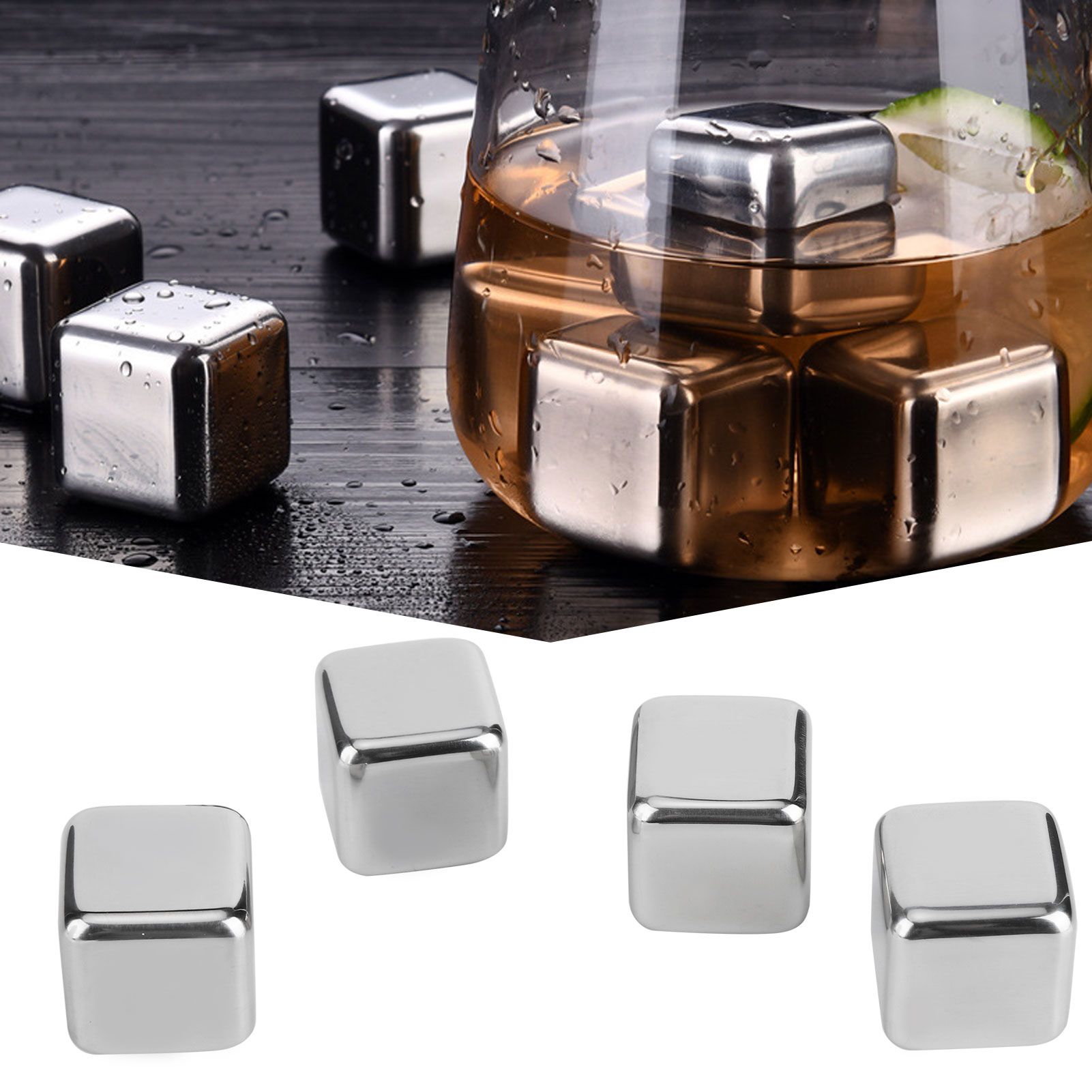 Stainless Steel Ice Cubes Reusable Whiskey Wine Chilling Stones with Ice Tong view 12