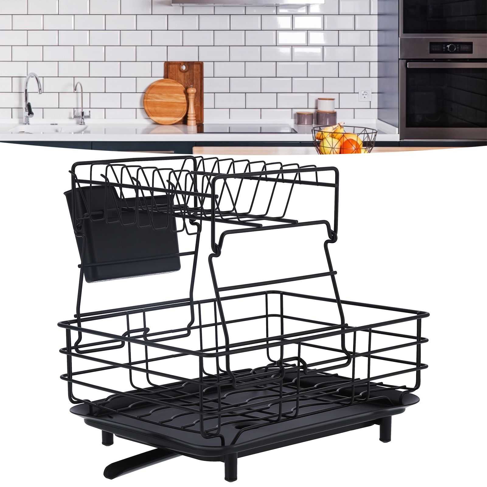 Drain Rack Double Layer Wrought Iron Double Countertop Dish Chopsticks Storage view 11