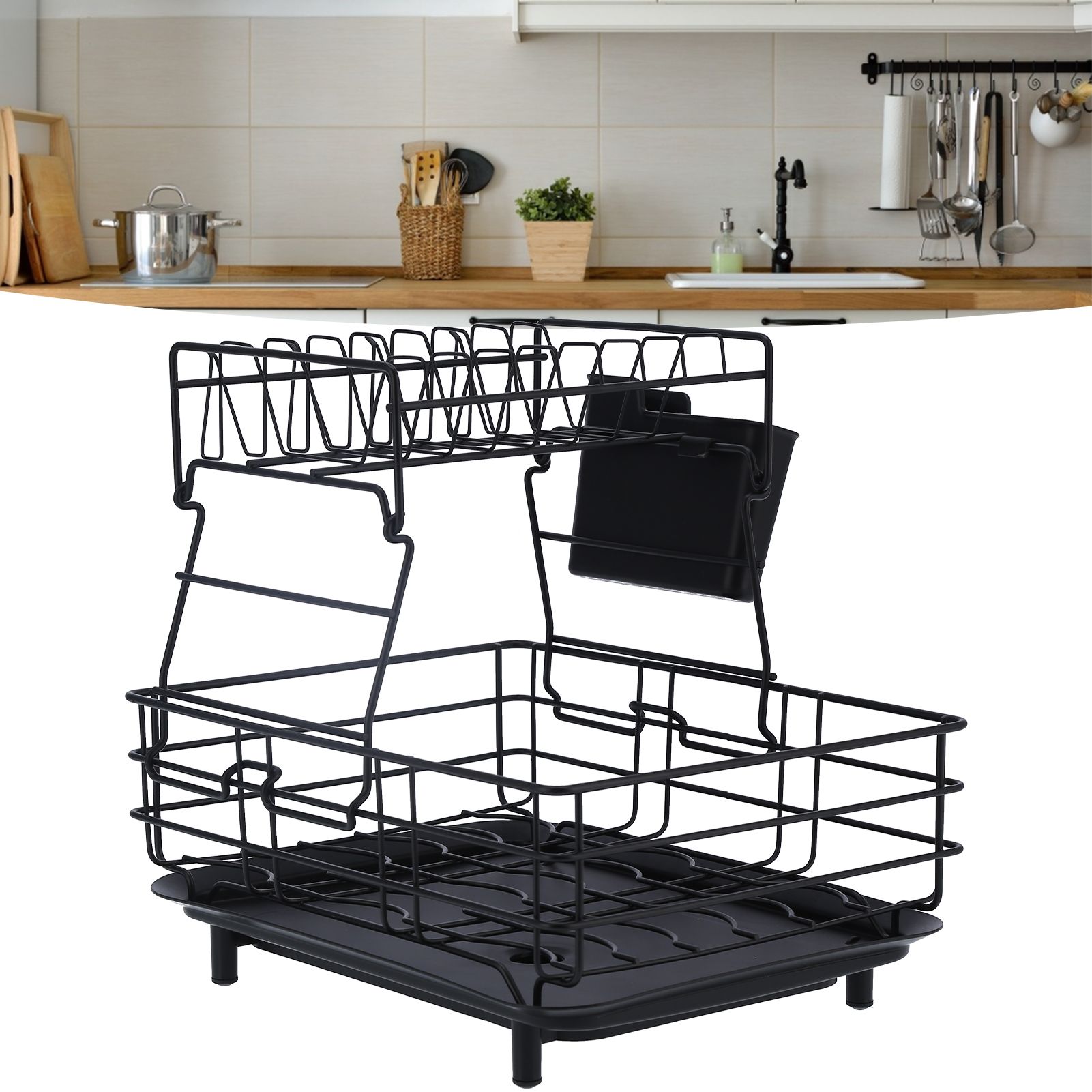 Drain Rack Double Layer Wrought Iron Double Countertop Dish Chopsticks Storage view 12