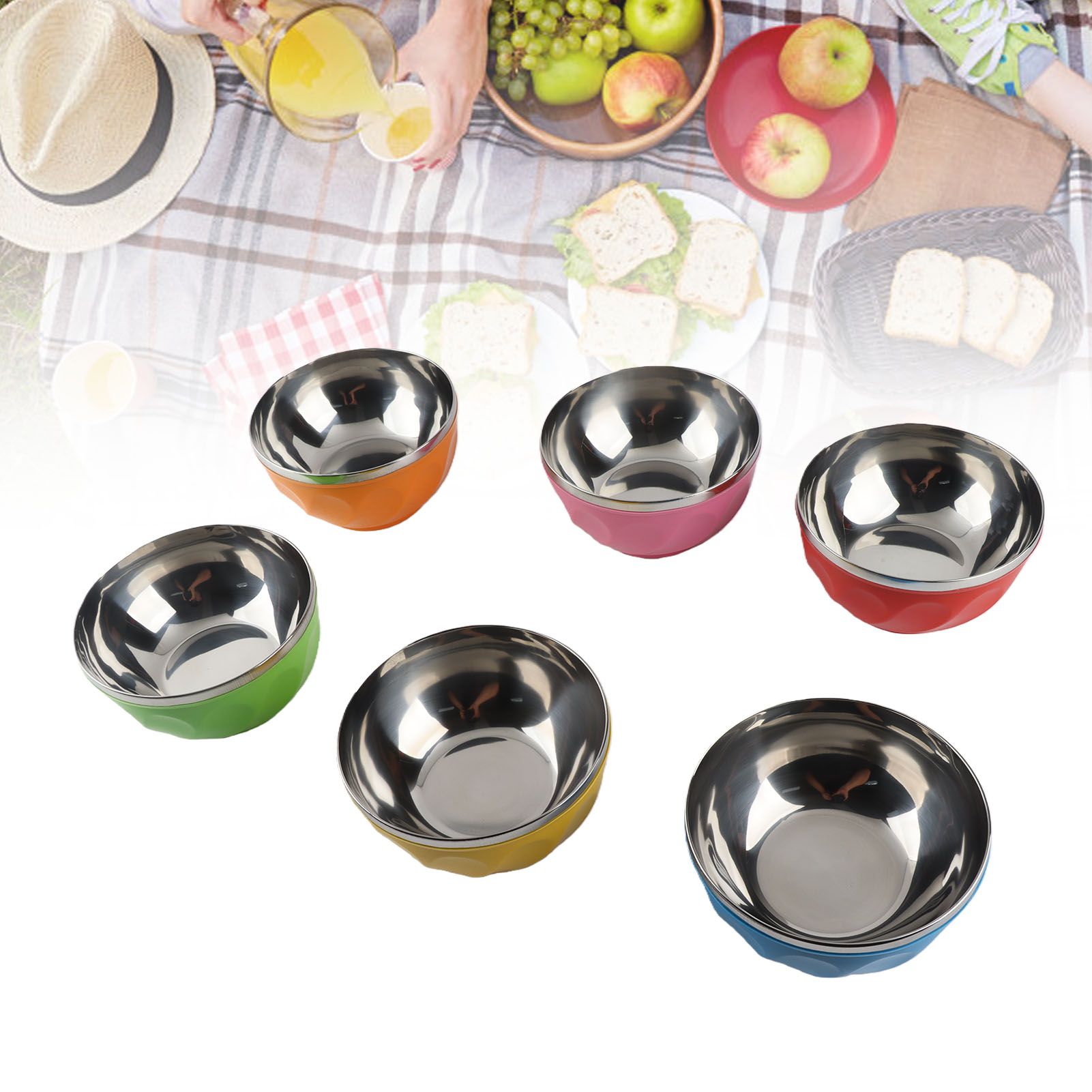 6Pcs set Color Stainless Steel Bowl Heat Insulation Salad Noodles Bowl for view 11