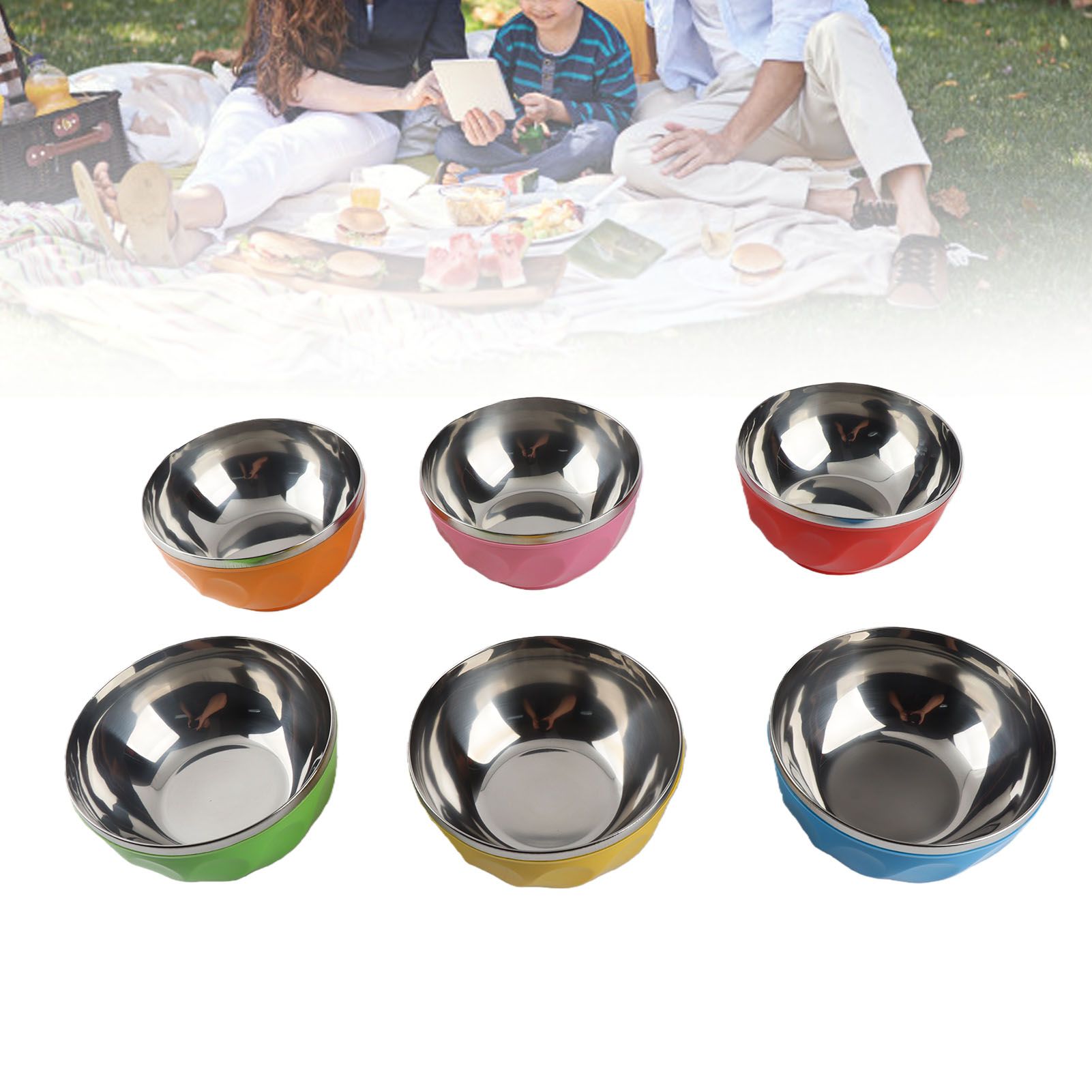 6Pcs set Color Stainless Steel Bowl Heat Insulation Salad Noodles Bowl for view 12