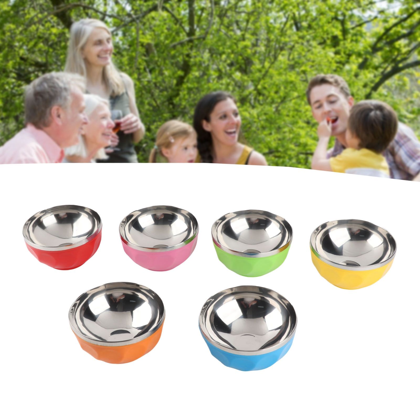 6Pcs set Color Stainless Steel Bowl Heat Insulation Salad Noodles Bowl for view 12