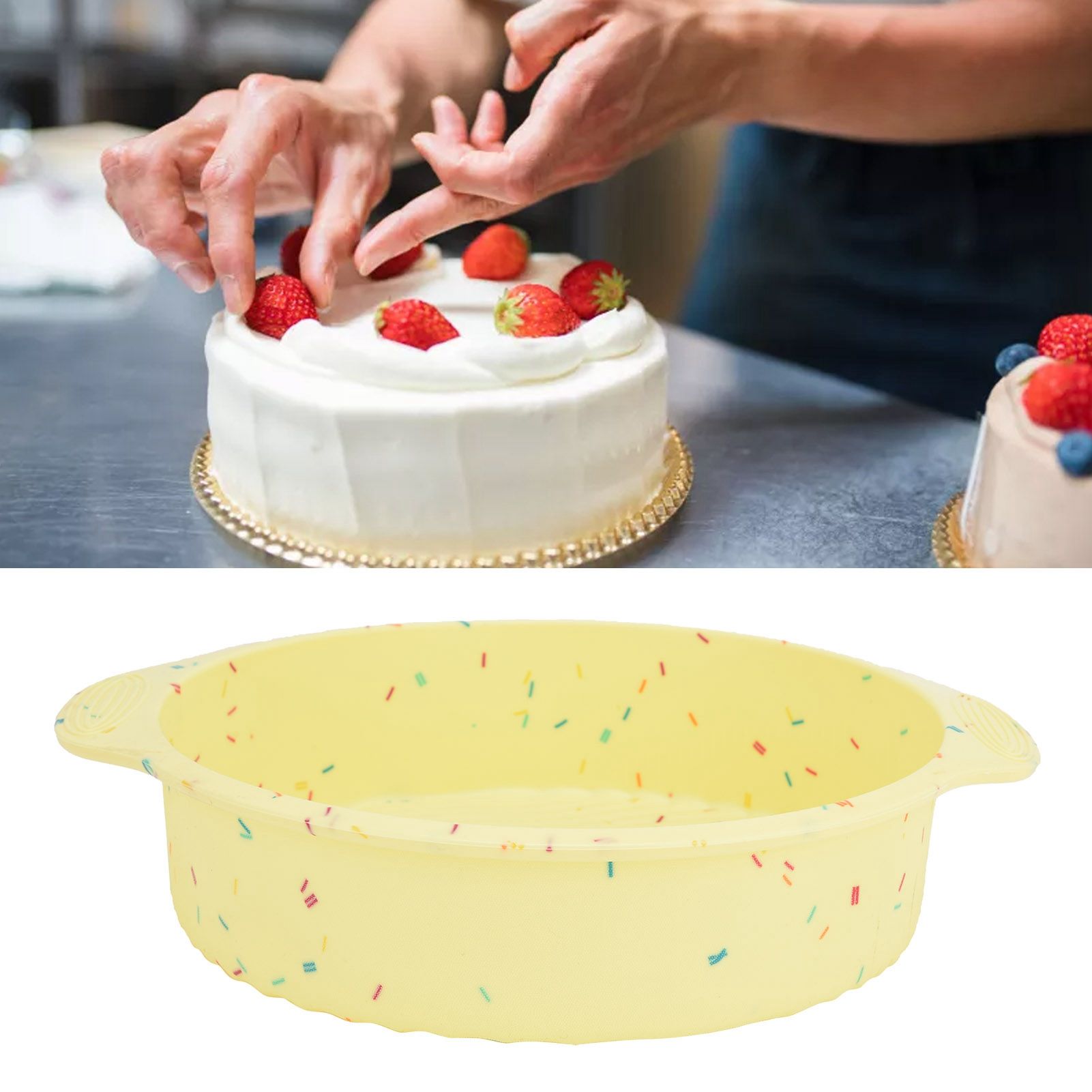 Round Cake Mold Pan NonStick Reusable Baking Pan with Handles Home Kitchen view 11