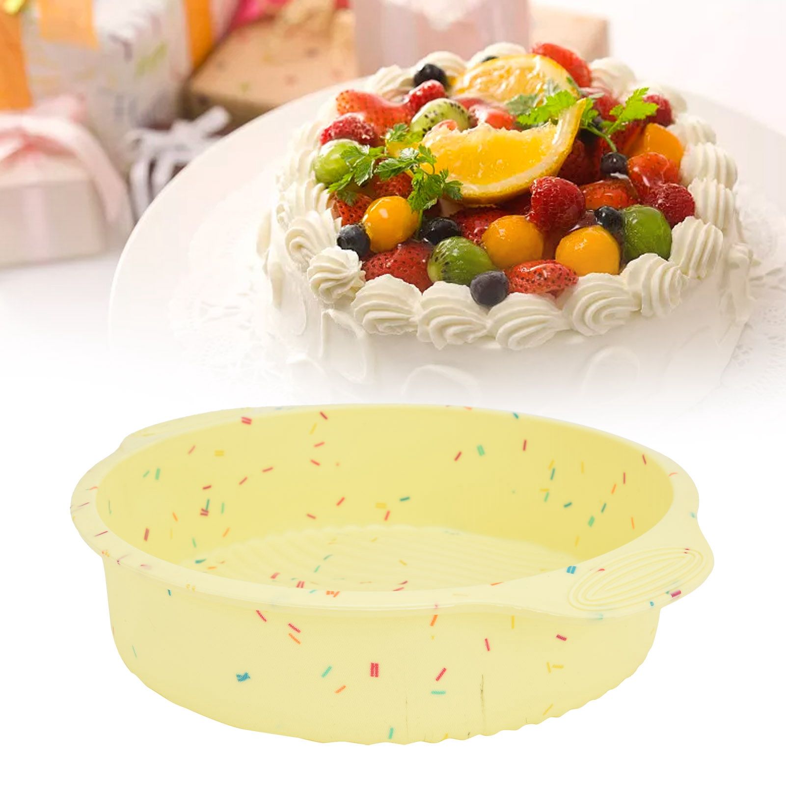 Round Cake Mold Pan NonStick Reusable Baking Pan with Handles Home Kitchen view 12