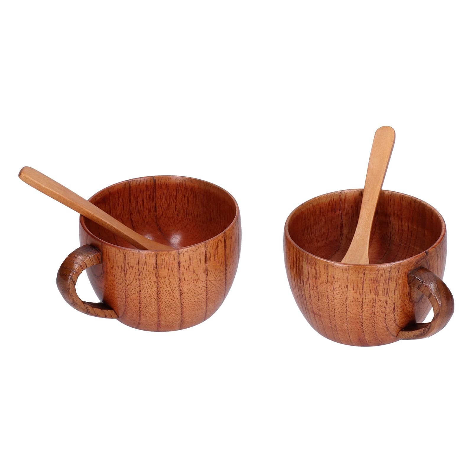 Wooden Beer Mug Hand Made Antique Milk Coffee Cup with Spoon for Birthday Gift