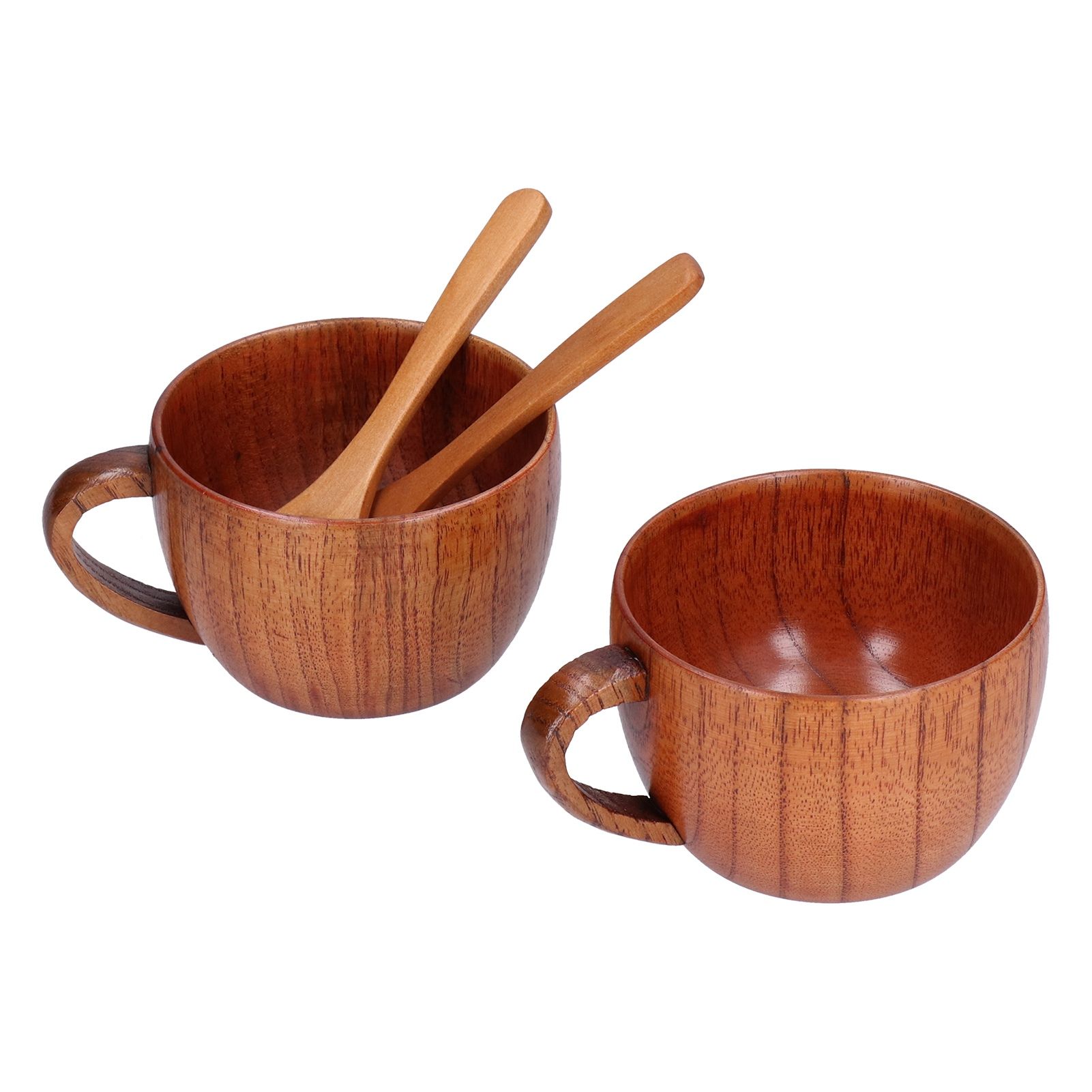 Wooden Beer Mug Hand Made Antique Milk Coffee Cup with Spoon for Birthday Gift view 2