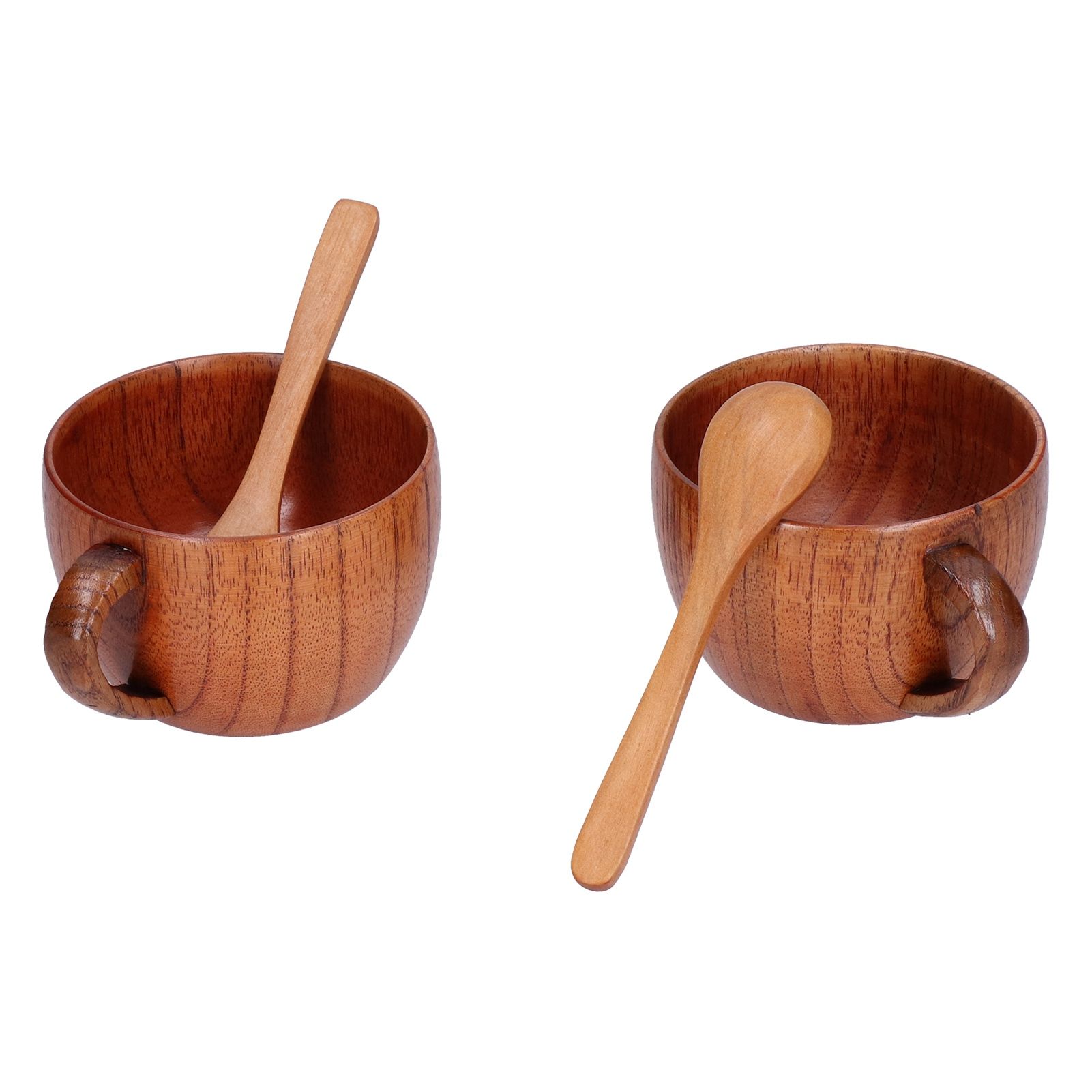 Wooden Beer Mug Hand Made Antique Milk Coffee Cup with Spoon for Birthday Gift view 3