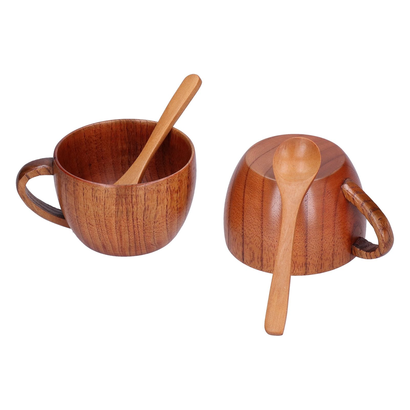 Wooden Beer Mug Hand Made Antique Milk Coffee Cup with Spoon for Birthday Gift view 5