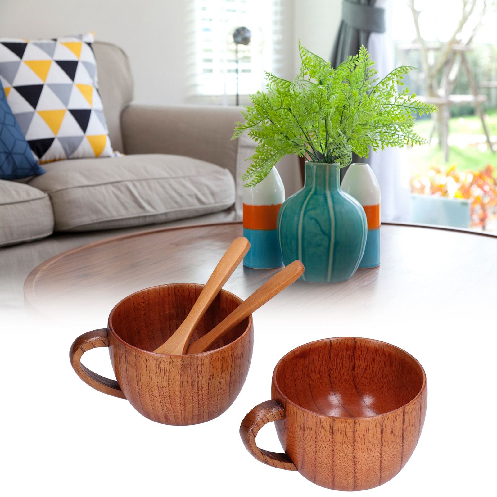 Wooden Beer Mug Hand Made Antique Milk Coffee Cup with Spoon for Birthday Gift view 11