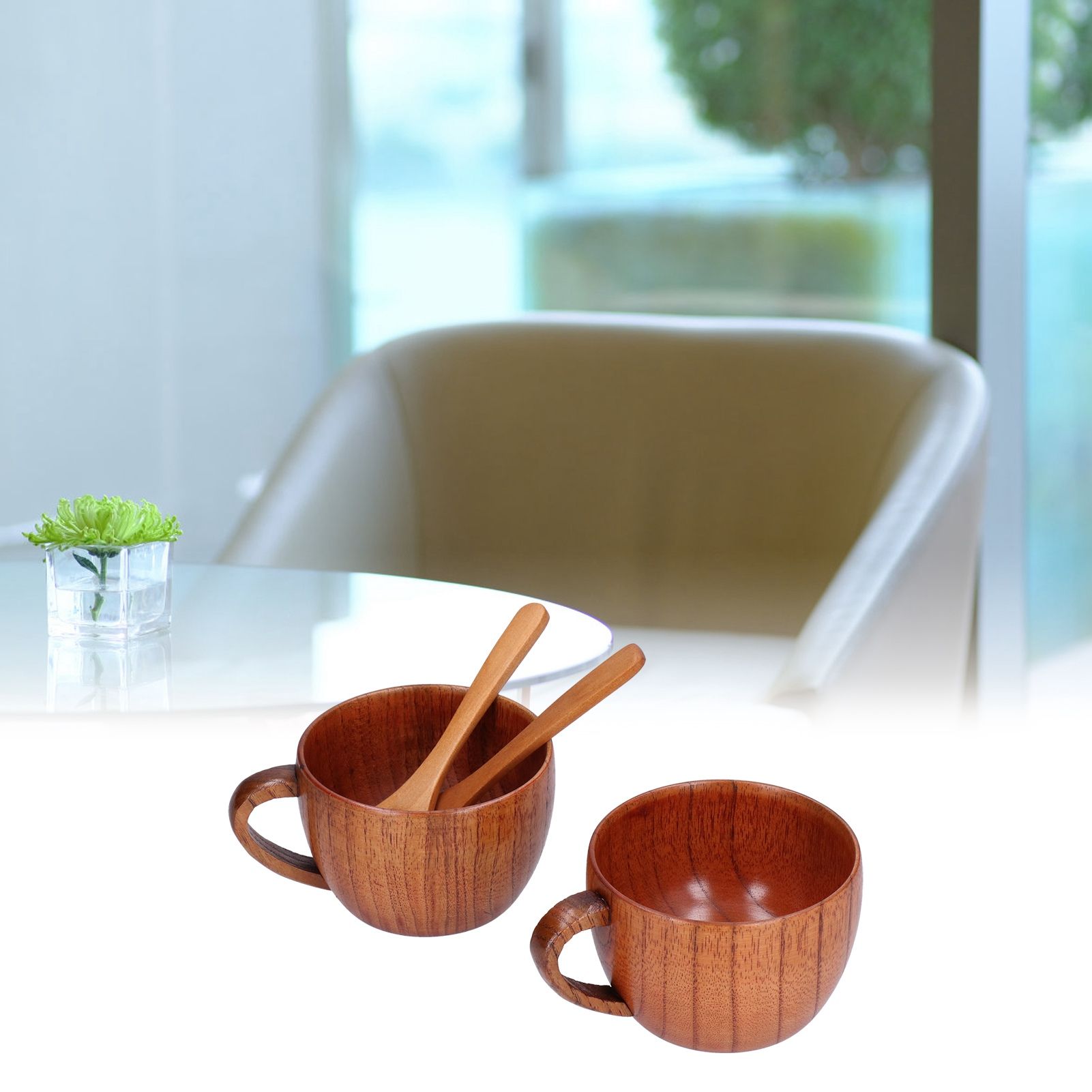 Wooden Beer Mug Hand Made Antique Milk Coffee Cup with Spoon for Birthday Gift view 12