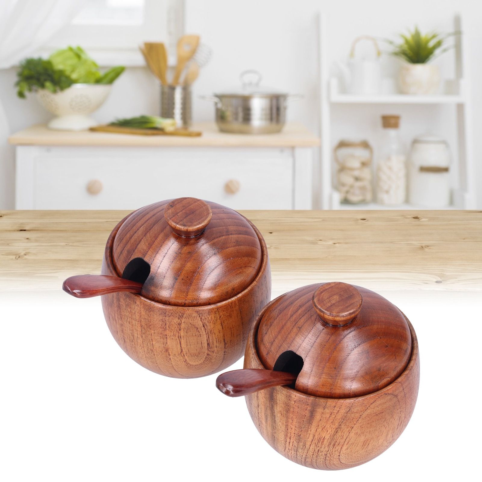 Seasoning Pot Wooden Salt Nontoxic Odorless Salt Container Spice Jar with Lid view 12