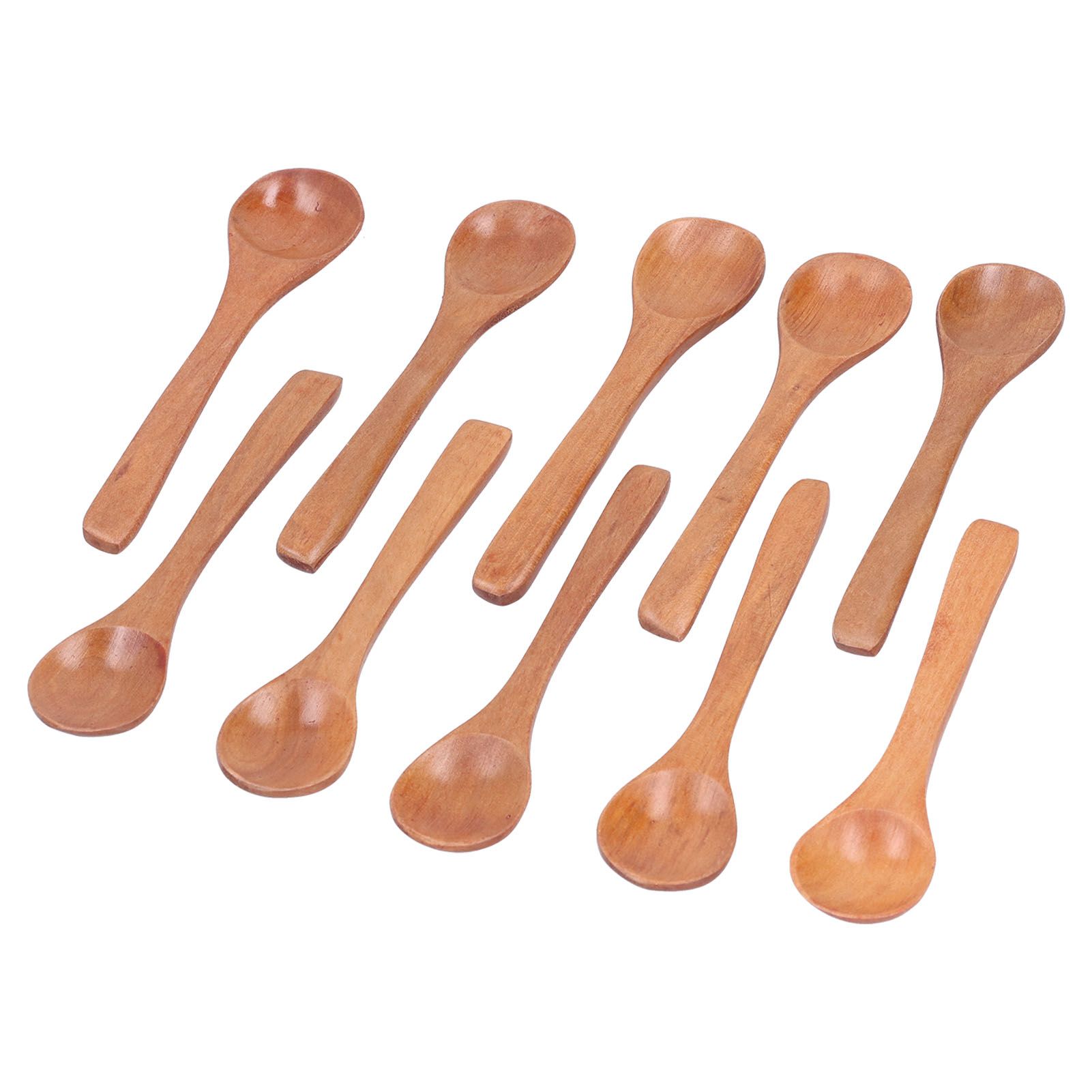 10pcs Wooden Spoon Children's Tableware Mini Round Seasoning Spoon with Long