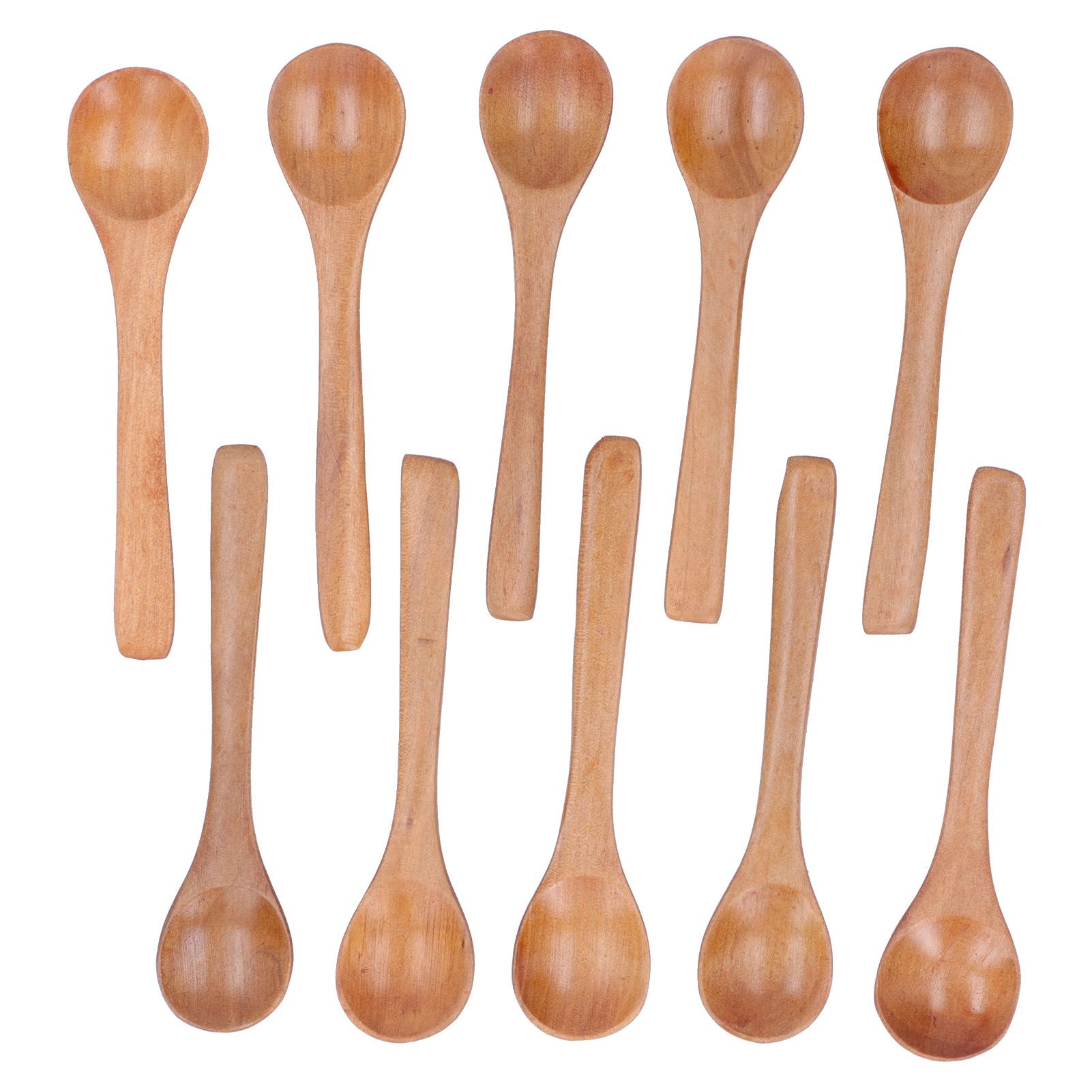 10pcs Wooden Spoon Children's Tableware Mini Round Seasoning Spoon with Long view 2