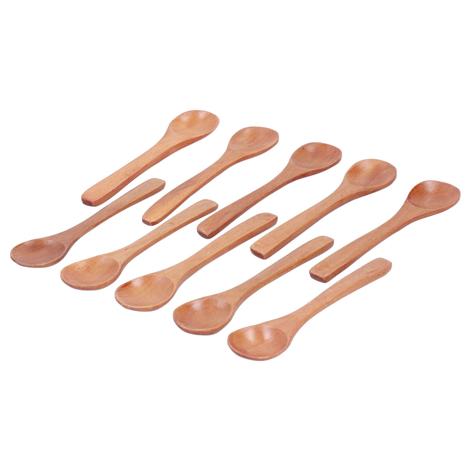 10pcs Wooden Spoon Children's Tableware Mini Round Seasoning Spoon with Long view 3