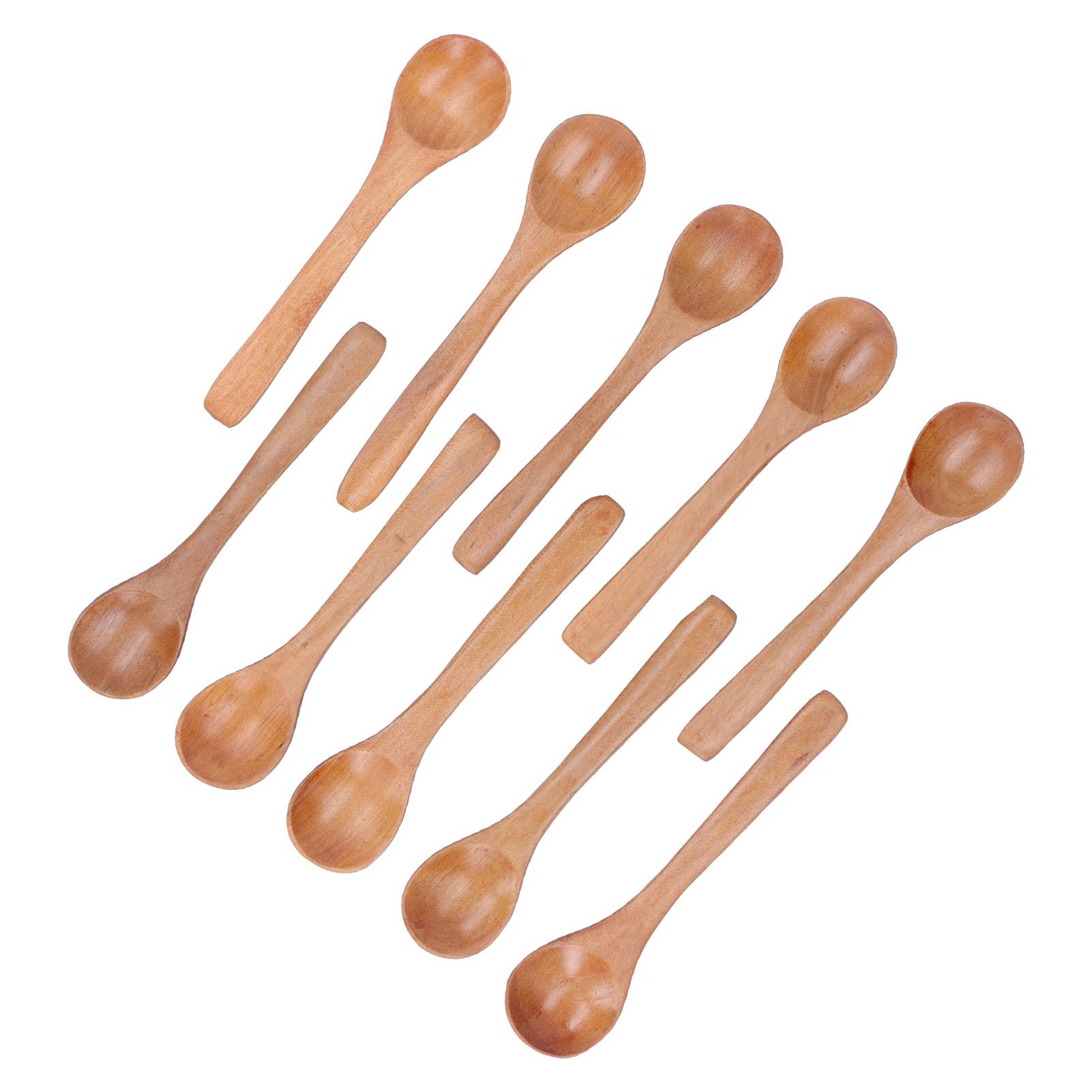 10pcs Wooden Spoon Children's Tableware Mini Round Seasoning Spoon with Long view 4
