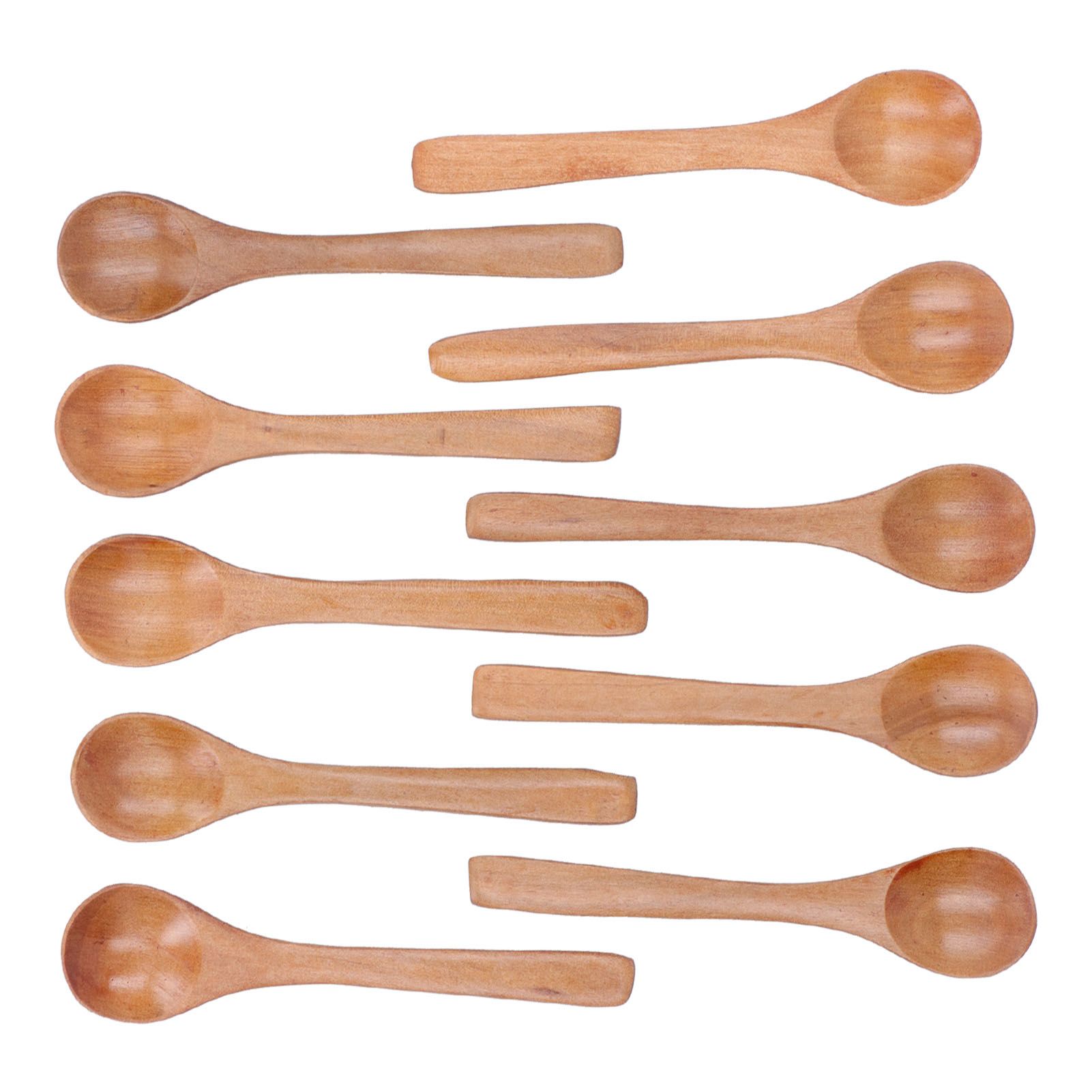 10pcs Wooden Spoon Children's Tableware Mini Round Seasoning Spoon with Long view 5